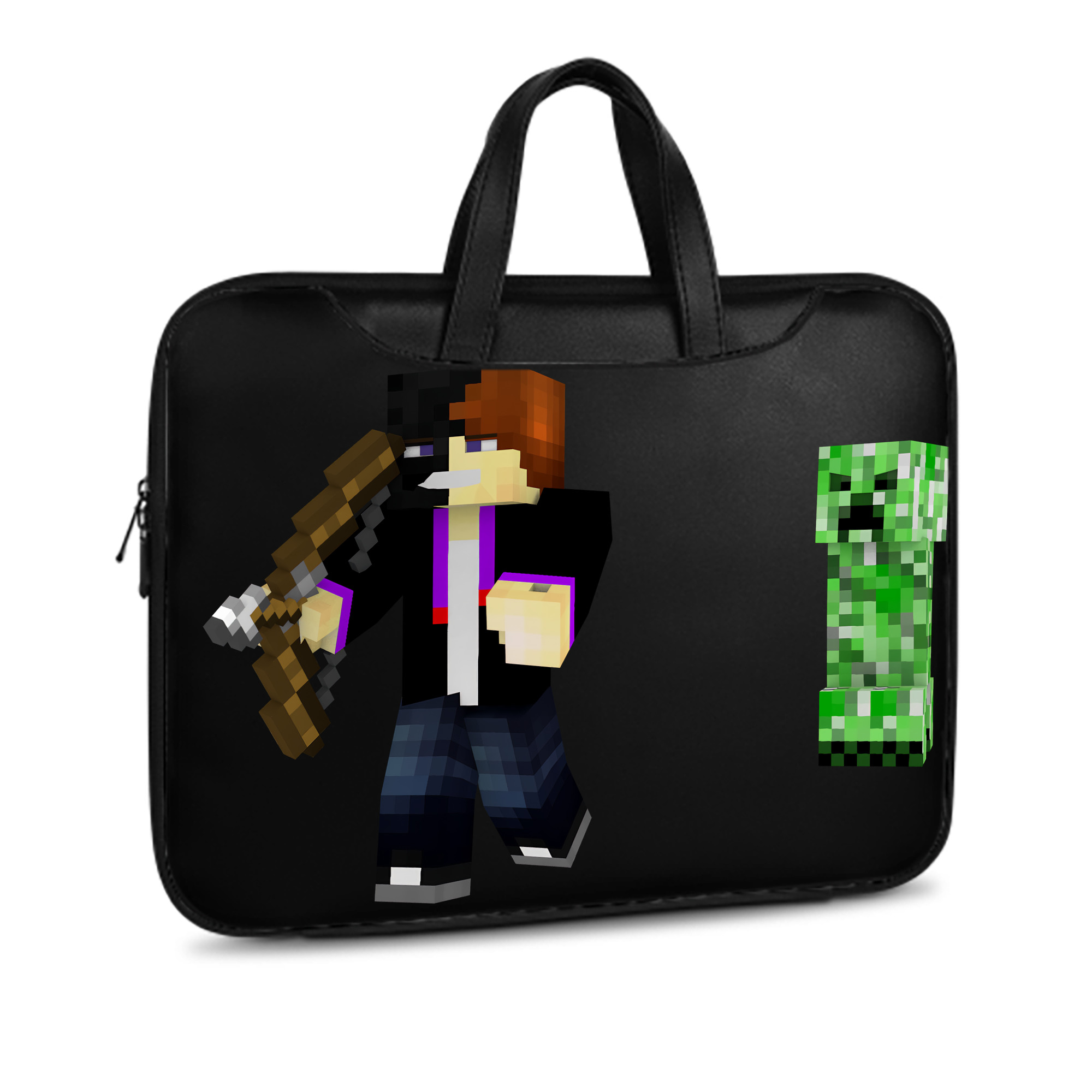 （画像用） マインクラフト ブロックの世界 Minecraft MC Block world レザーラップトップバッグ　ノートパソコンケース