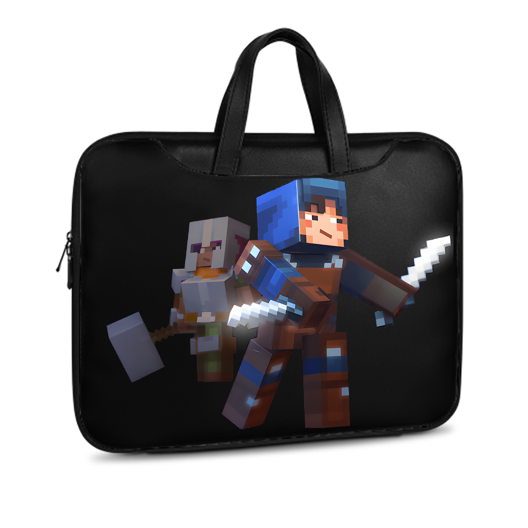（画像用） マインクラフト ブロックの世界 Minecraft MC Block world レザーラップトップバッグ　ノートパソコンケース