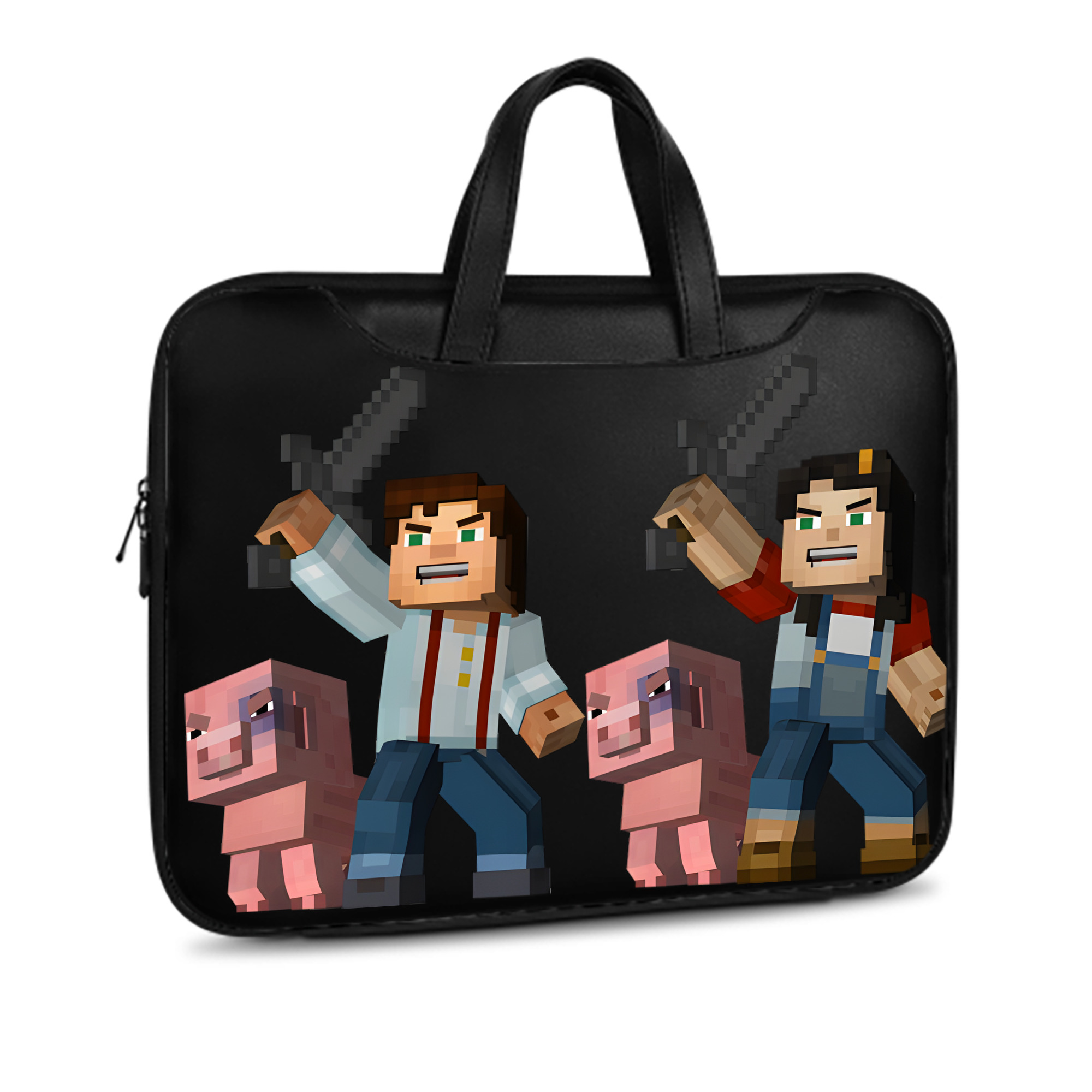 （画像用） マインクラフト ブロックの世界 Minecraft MC Block world レザーラップトップバッグ　ノートパソコンケース
