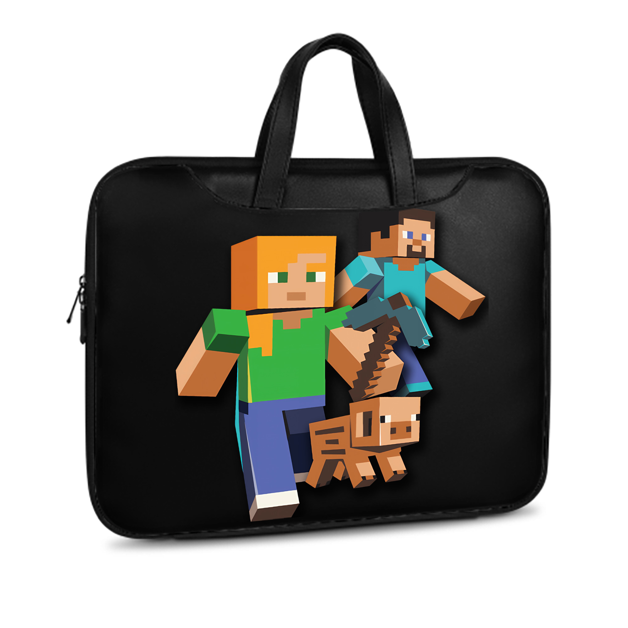 （画像用） マインクラフト ブロックの世界 Minecraft MC Block world レザーラップトップバッグ　ノートパソコンケース