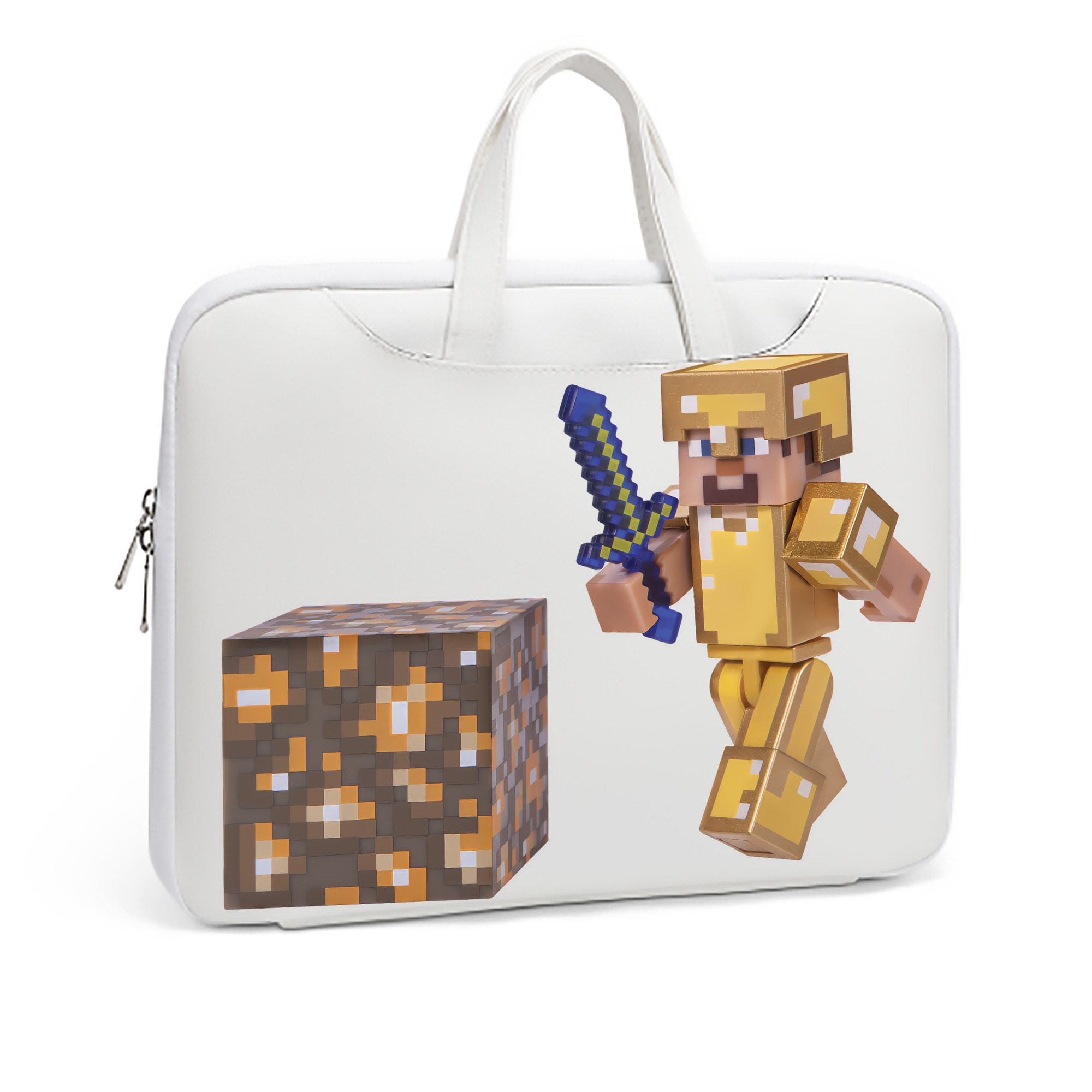 （画像用） マインクラフト ブロックの世界 Minecraft MC Block world レザーラップトップバッグ　ノートパソコンケース
