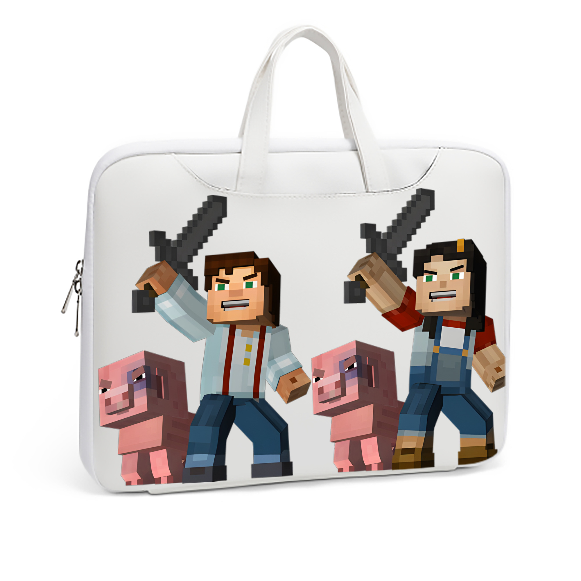 （画像用） マインクラフト ブロックの世界 Minecraft MC Block world レザーラップトップバッグ　ノートパソコンケース