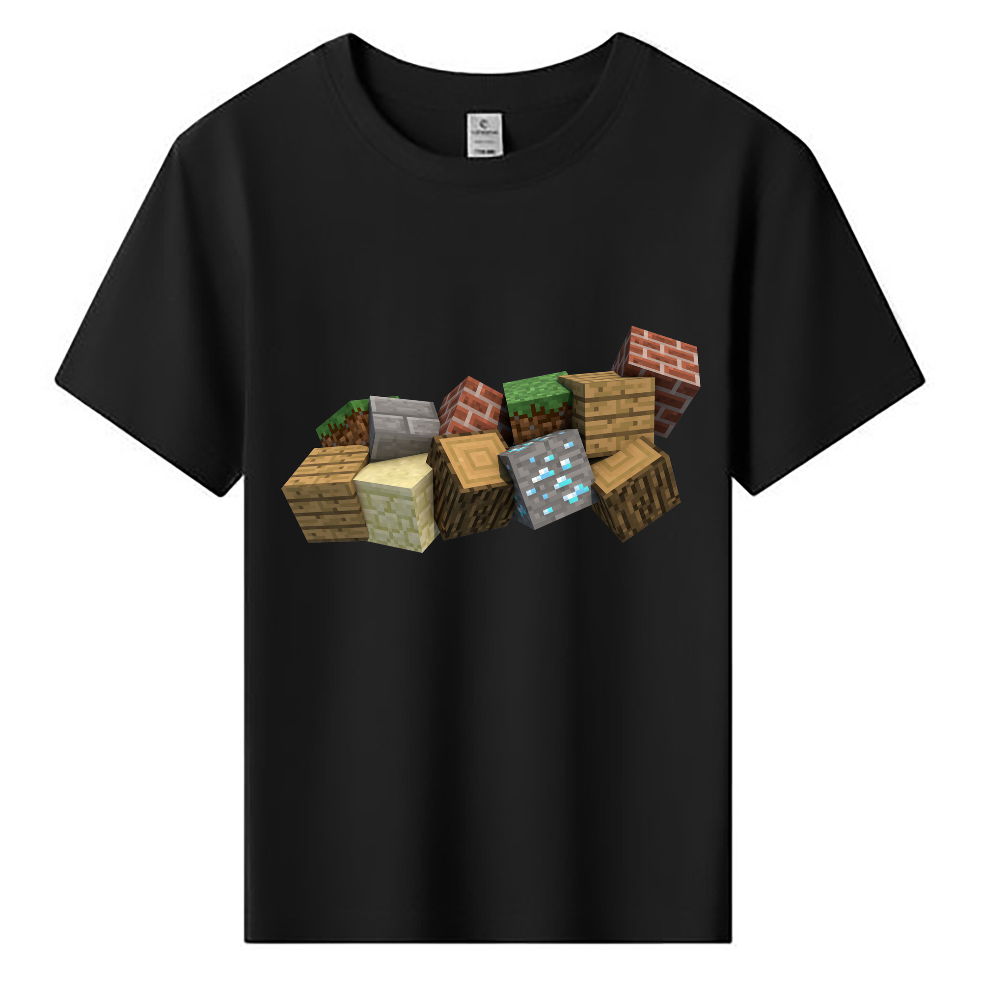 （画像用） マインクラフト ブロックの世界 Minecraft MC Block world 綿100％キッズTシャツ（フロントプリント）