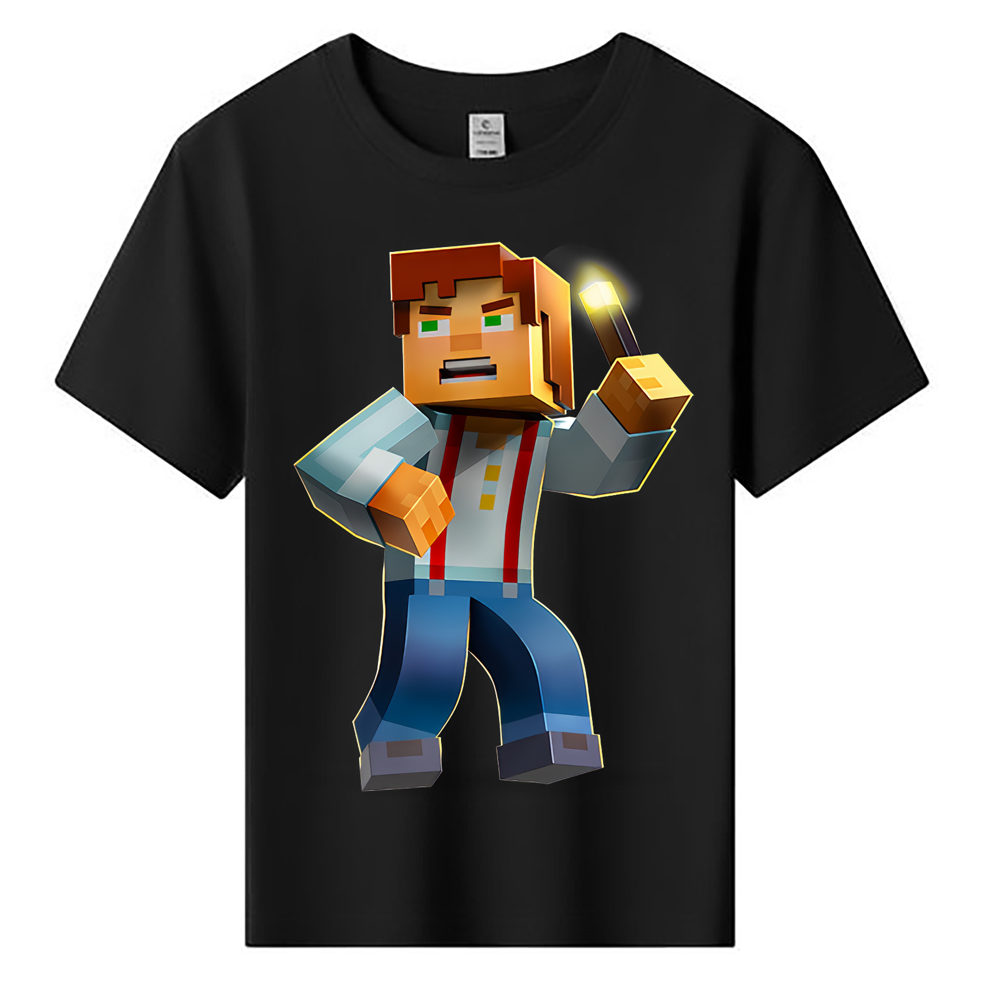 （画像用） マインクラフト ブロックの世界 Minecraft MC Block world 綿100％キッズTシャツ（フロントプリント）