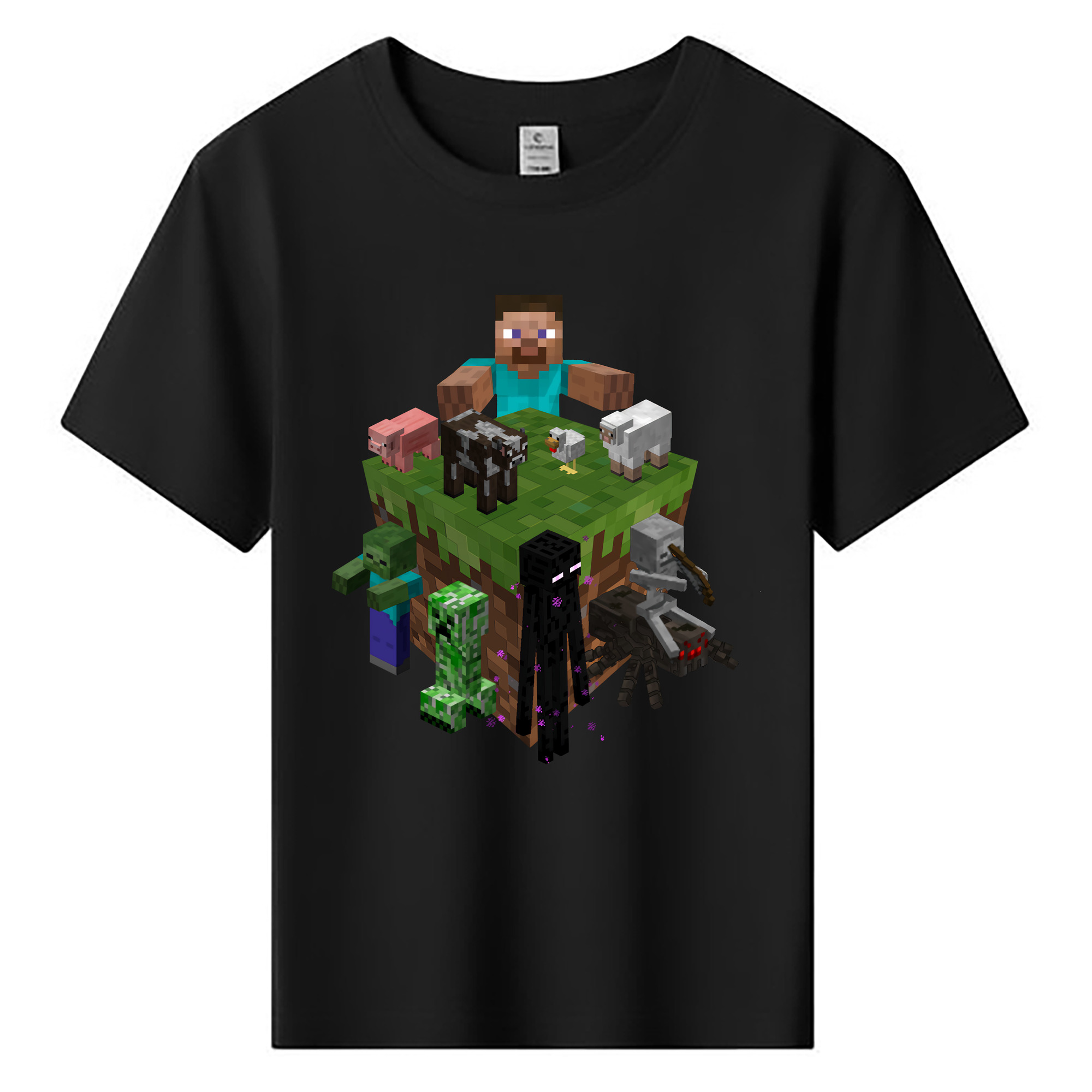 （画像用） マインクラフト ブロックの世界 Minecraft MC Block world 綿100％キッズTシャツ（フロントプリント）