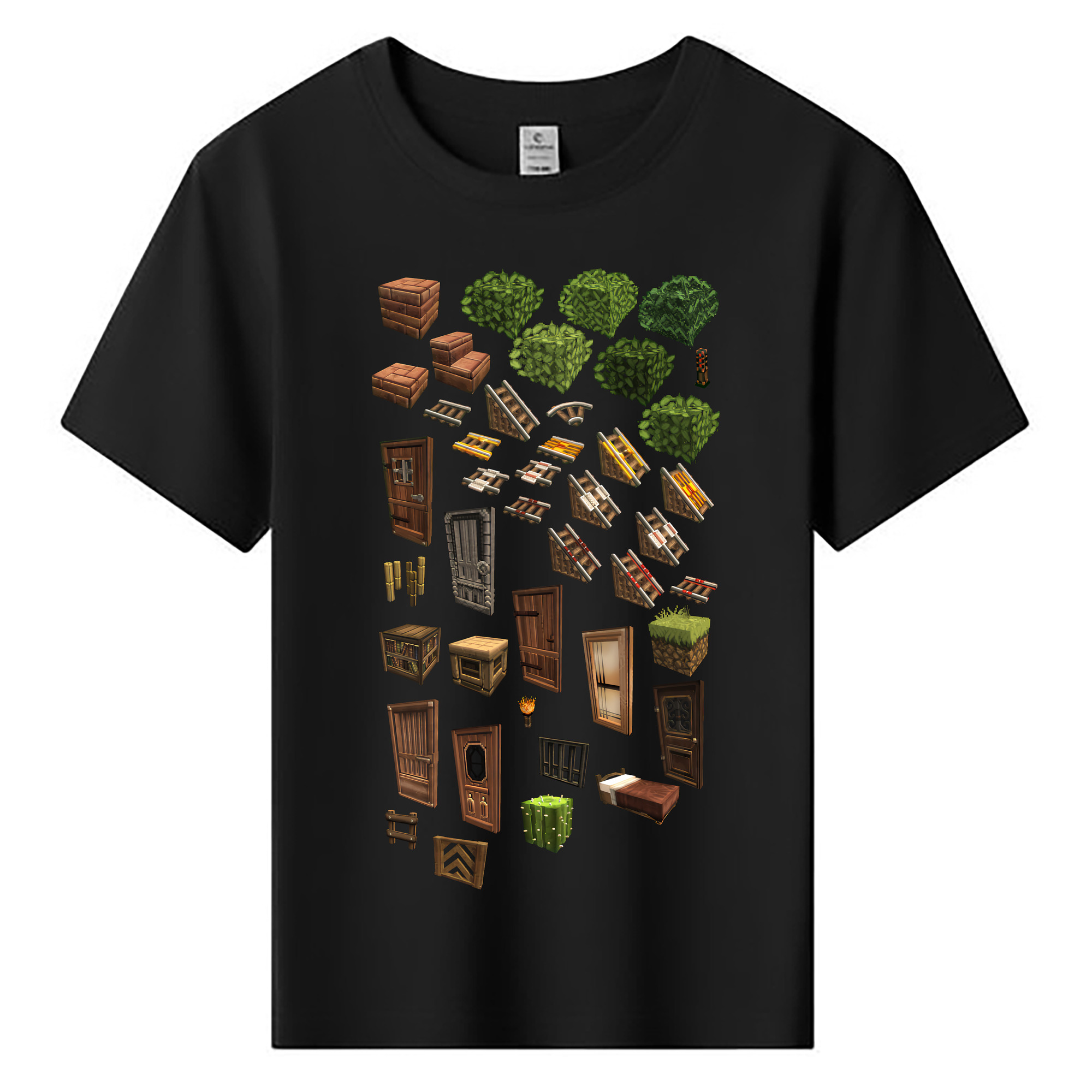 （画像用） マインクラフト ブロックの世界 Minecraft MC Block world 綿100％キッズTシャツ（フロントプリント）