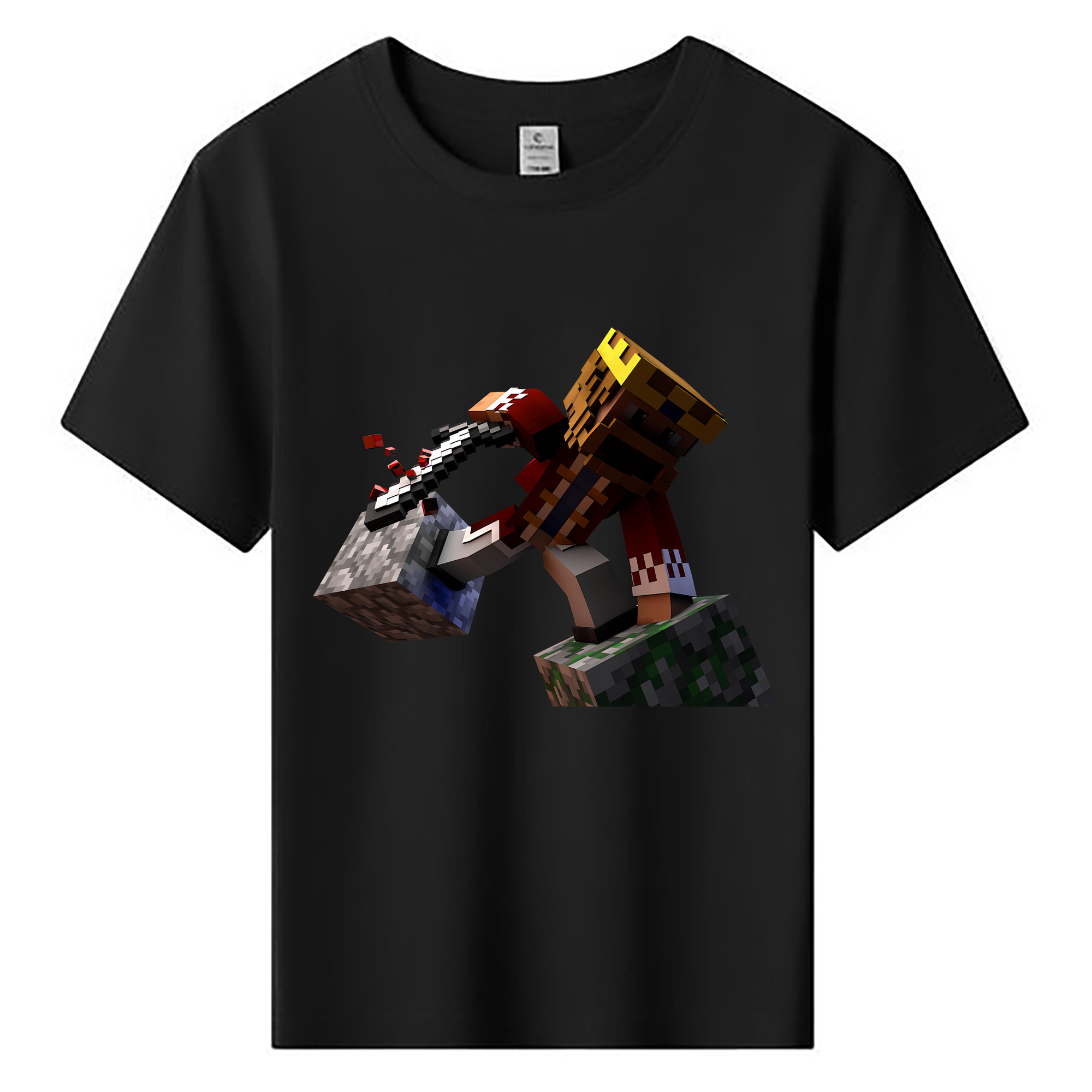（画像用） マインクラフト ブロックの世界 Minecraft MC Block world 綿100％キッズTシャツ（フロントプリント）
