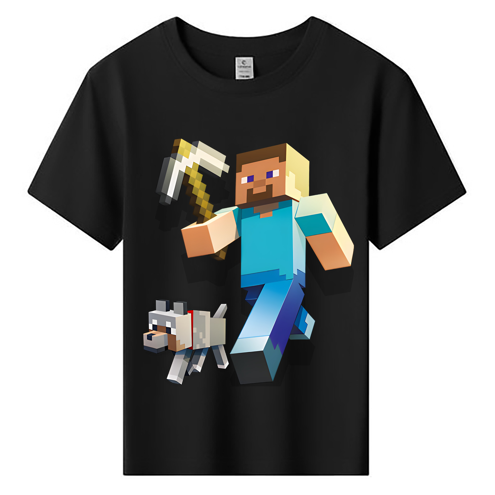 （画像用） マインクラフト ブロックの世界 Minecraft MC Block world 綿100％キッズTシャツ（フロントプリント）