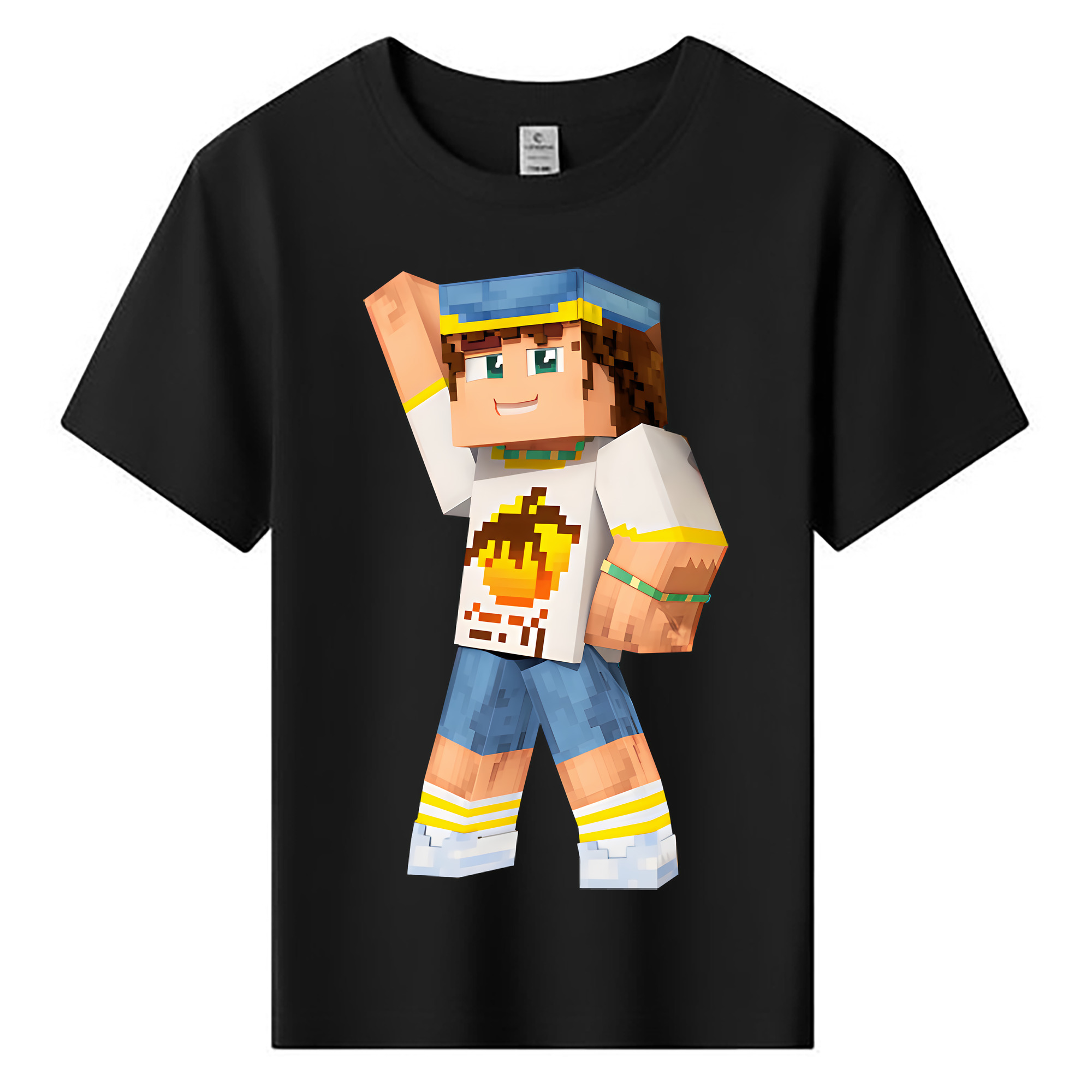 （画像用） マインクラフト ブロックの世界 Minecraft MC Block world 綿100％キッズTシャツ（フロントプリント）