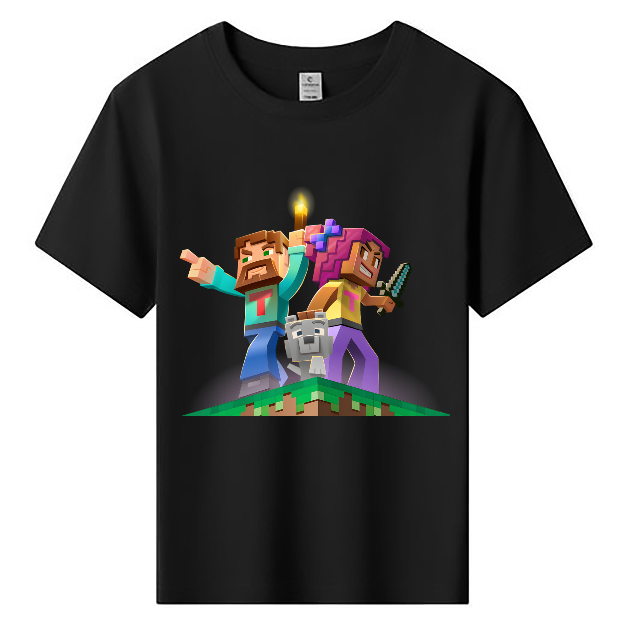 （画像用） マインクラフト ブロックの世界 Minecraft MC Block world 綿100％キッズTシャツ（フロントプリント）