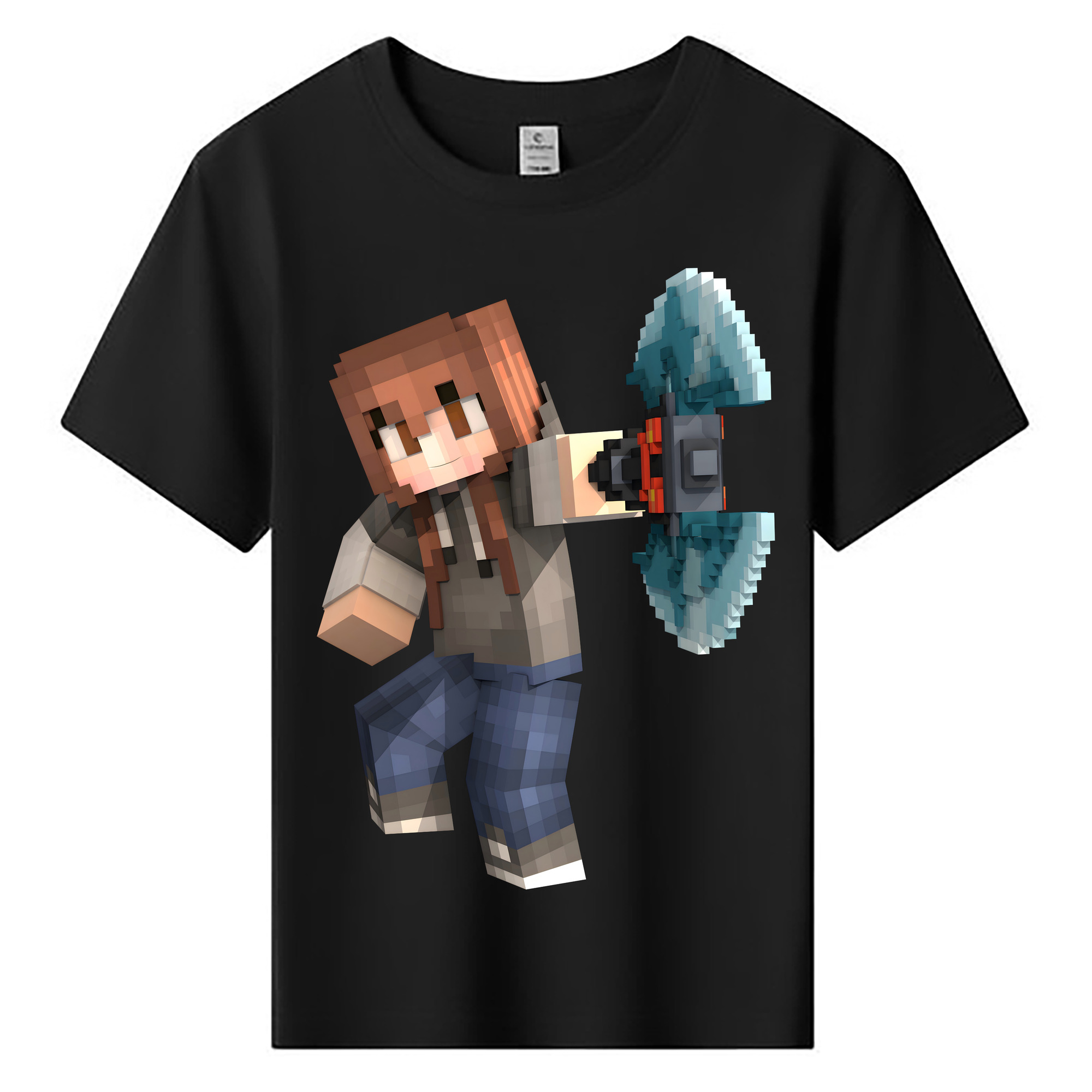 （画像用） マインクラフト ブロックの世界 Minecraft MC Block world 綿100％キッズTシャツ（フロントプリント）
