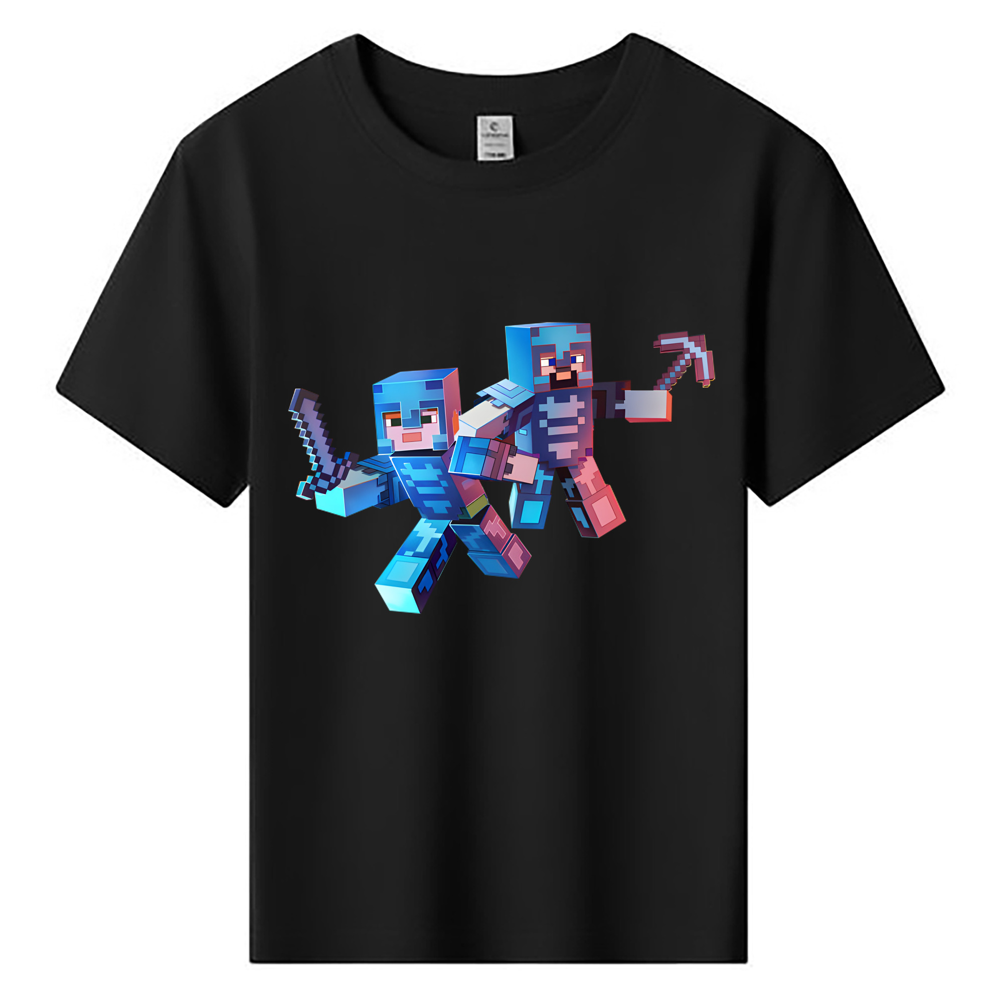 （画像用） マインクラフト ブロックの世界 Minecraft MC Block world 綿100％キッズTシャツ（フロントプリント）