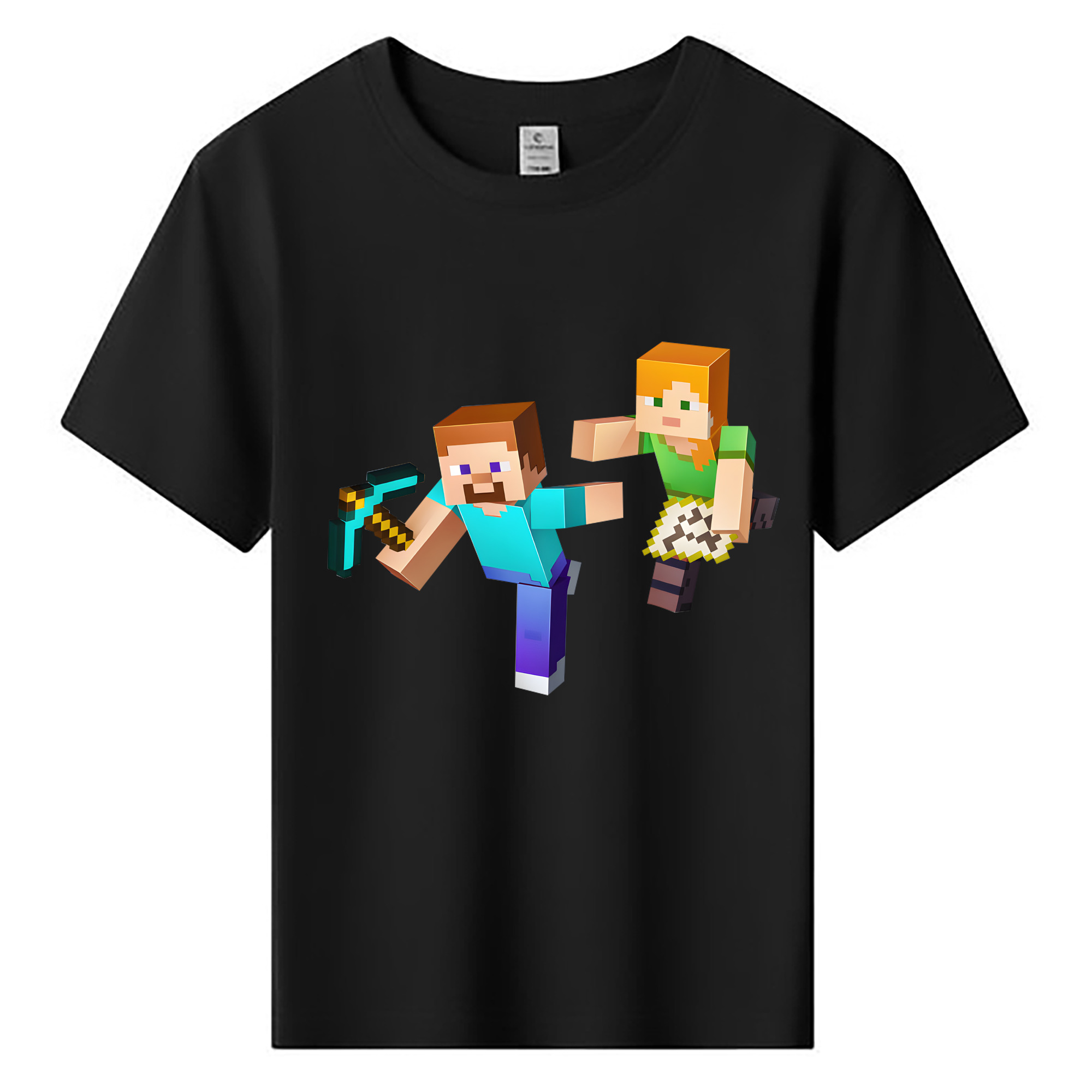 （画像用） マインクラフト ブロックの世界 Minecraft MC Block world 綿100％キッズTシャツ（フロントプリント）