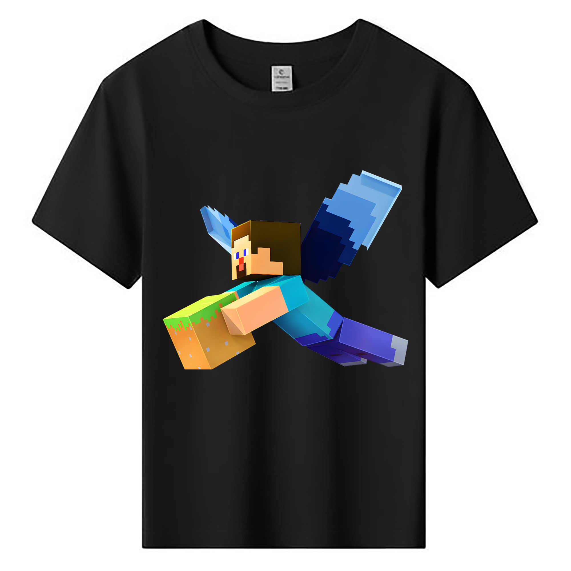 （画像用） マインクラフト ブロックの世界 Minecraft MC Block world 綿100％キッズTシャツ（フロントプリント）
