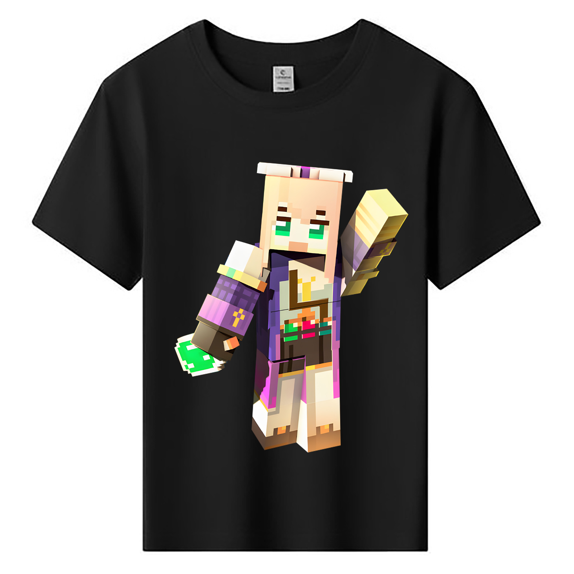 （画像用） マインクラフト ブロックの世界 Minecraft MC Block world 綿100％キッズTシャツ（フロントプリント）