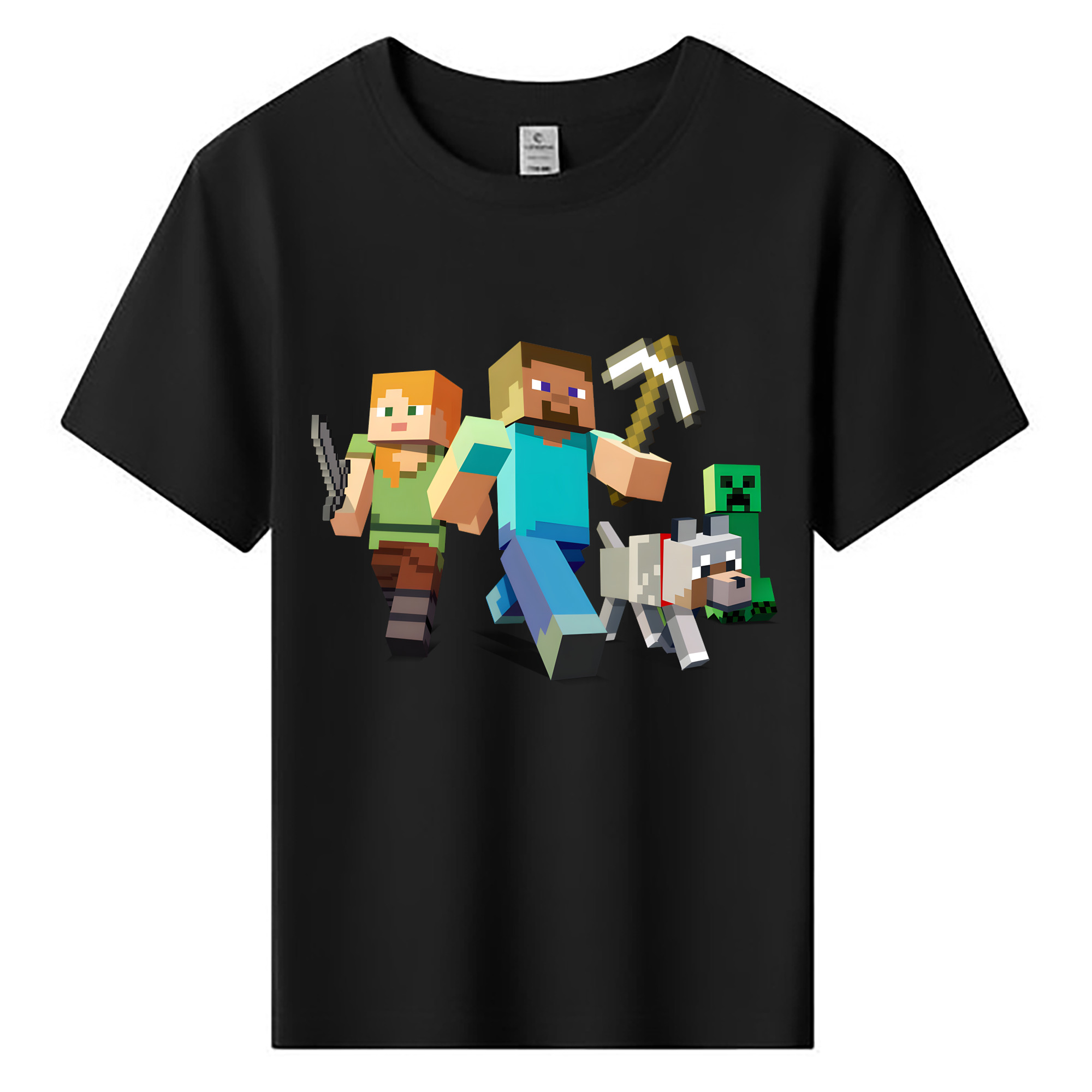 （画像用） マインクラフト ブロックの世界 Minecraft MC Block world 綿100％キッズTシャツ（フロントプリント）