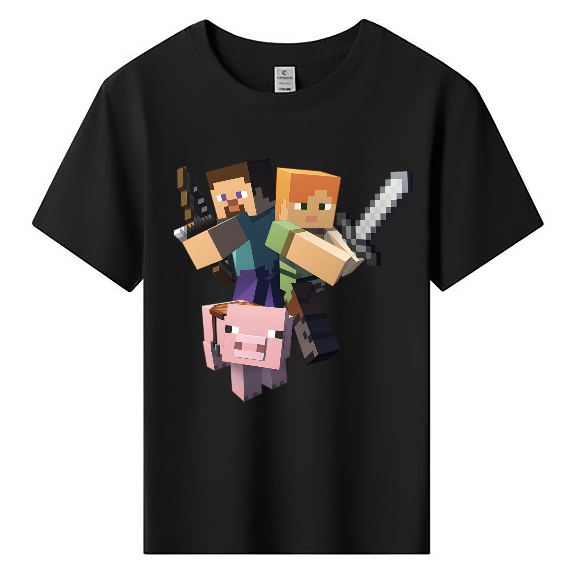 （画像用） マインクラフト ブロックの世界 Minecraft MC Block world 綿100％キッズTシャツ（フロントプリント）