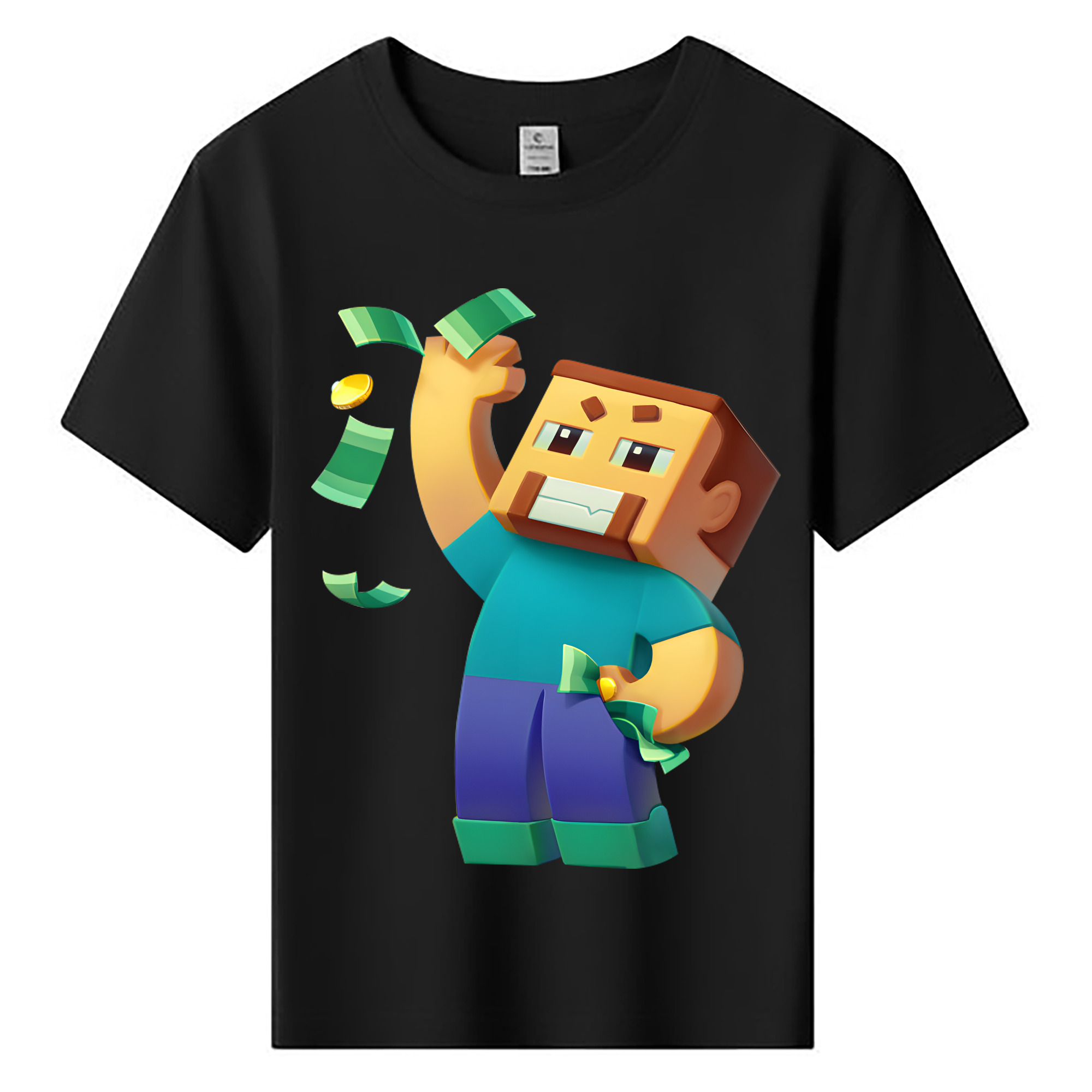 （画像用） マインクラフト ブロックの世界 Minecraft MC Block world 綿100％キッズTシャツ（フロントプリント）