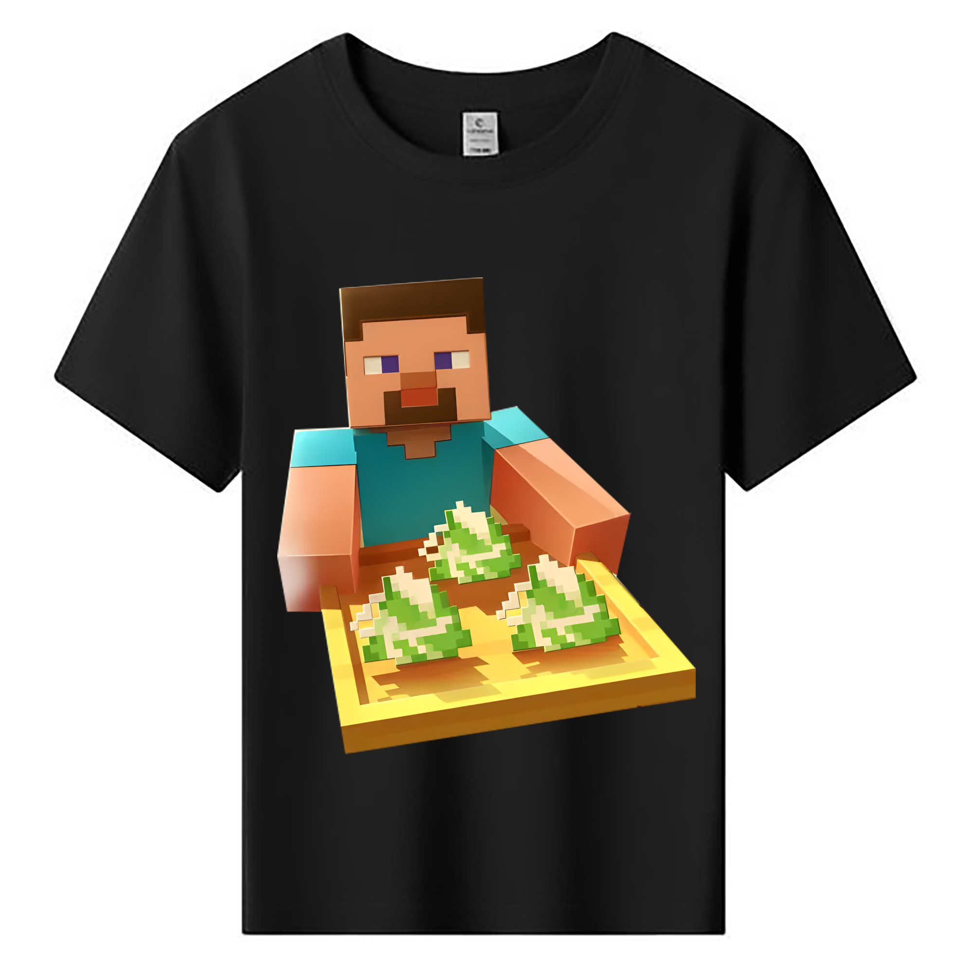 （画像用） マインクラフト ブロックの世界 Minecraft MC Block world 綿100％キッズTシャツ（フロントプリント）