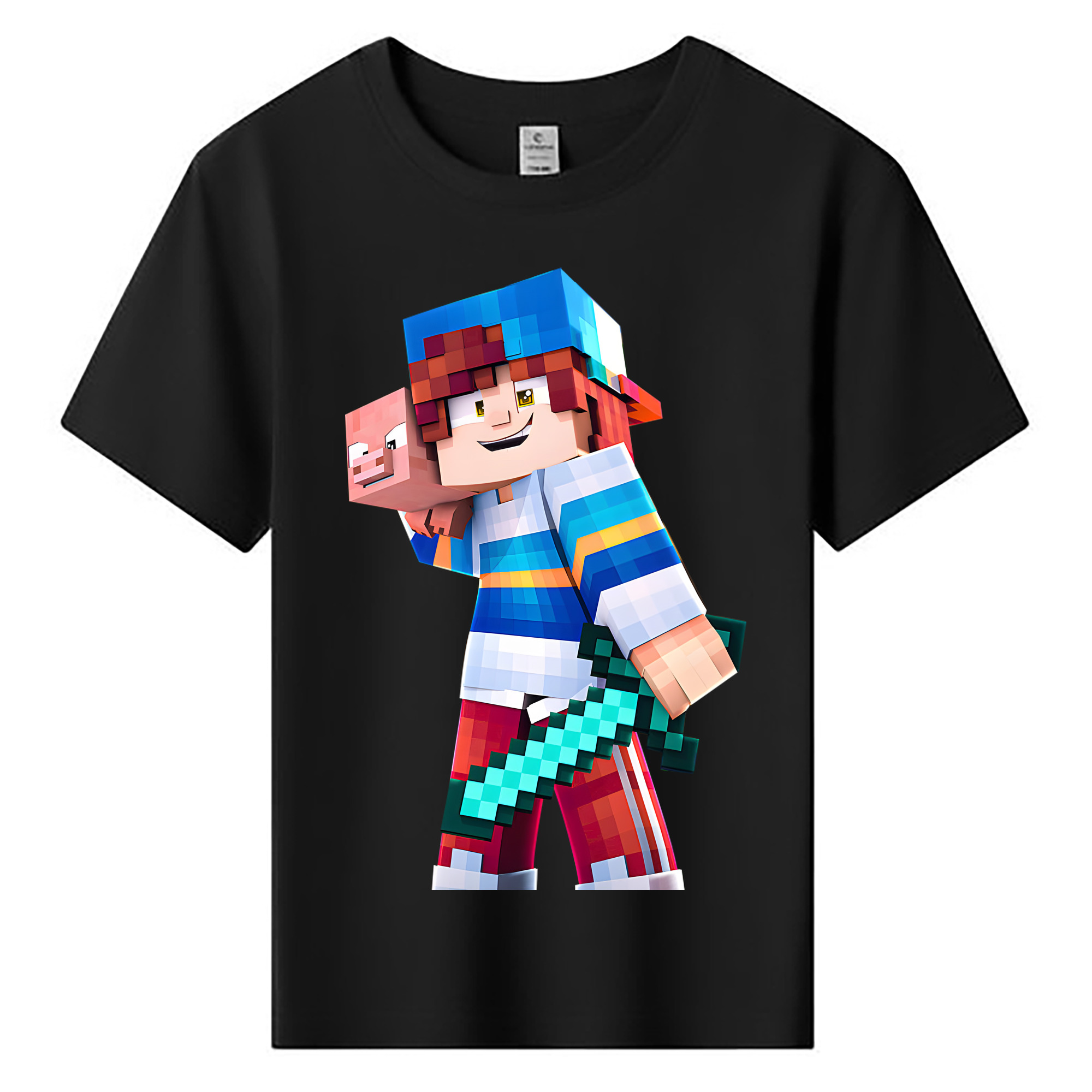 （画像用） マインクラフト ブロックの世界 Minecraft MC Block world 綿100％キッズTシャツ（フロントプリント）
