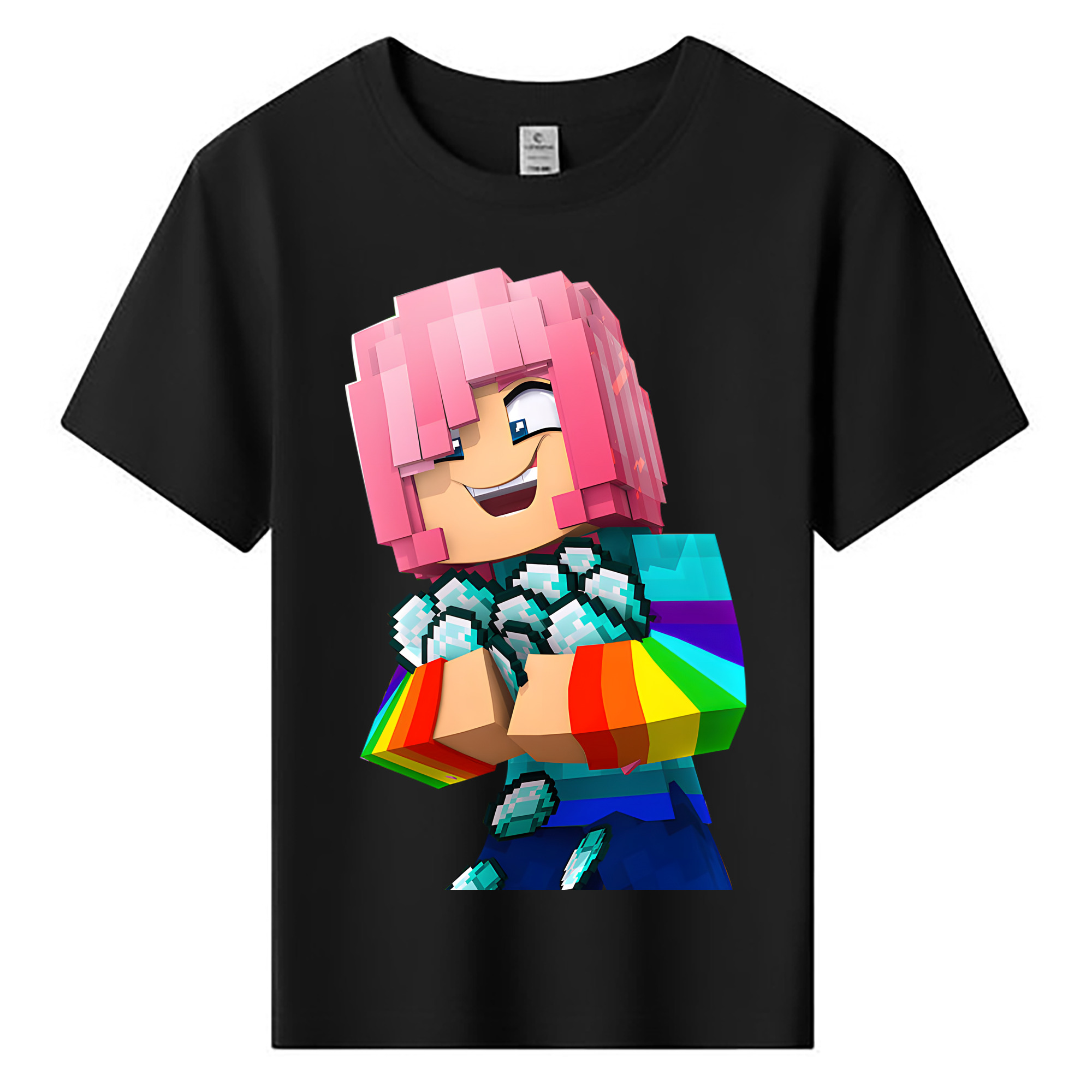 （画像用） マインクラフト ブロックの世界 Minecraft MC Block world 綿100％キッズTシャツ（フロントプリント）