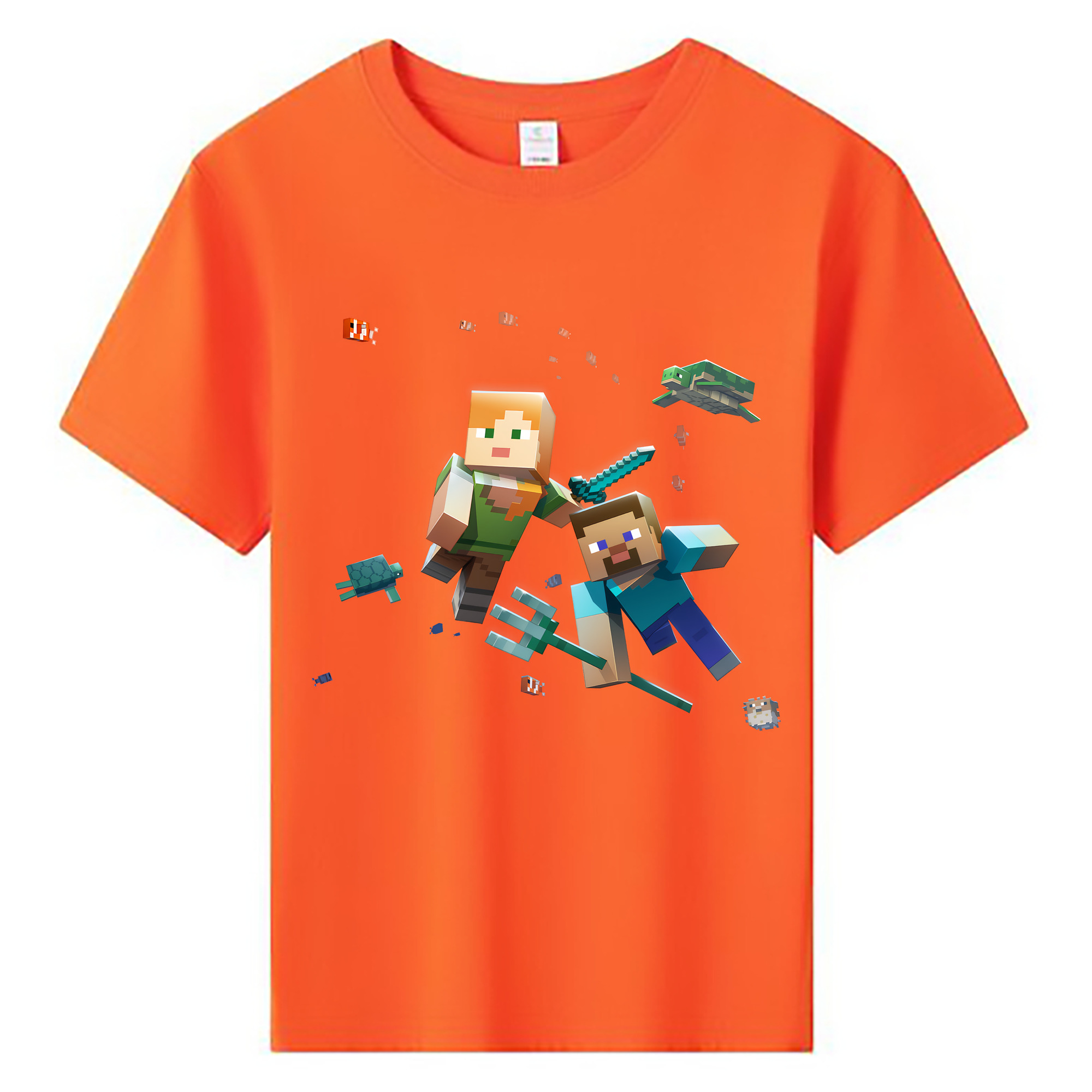 （画像用） マインクラフト ブロックの世界 Minecraft MC Block world 綿100％キッズTシャツ（フロントプリント）
