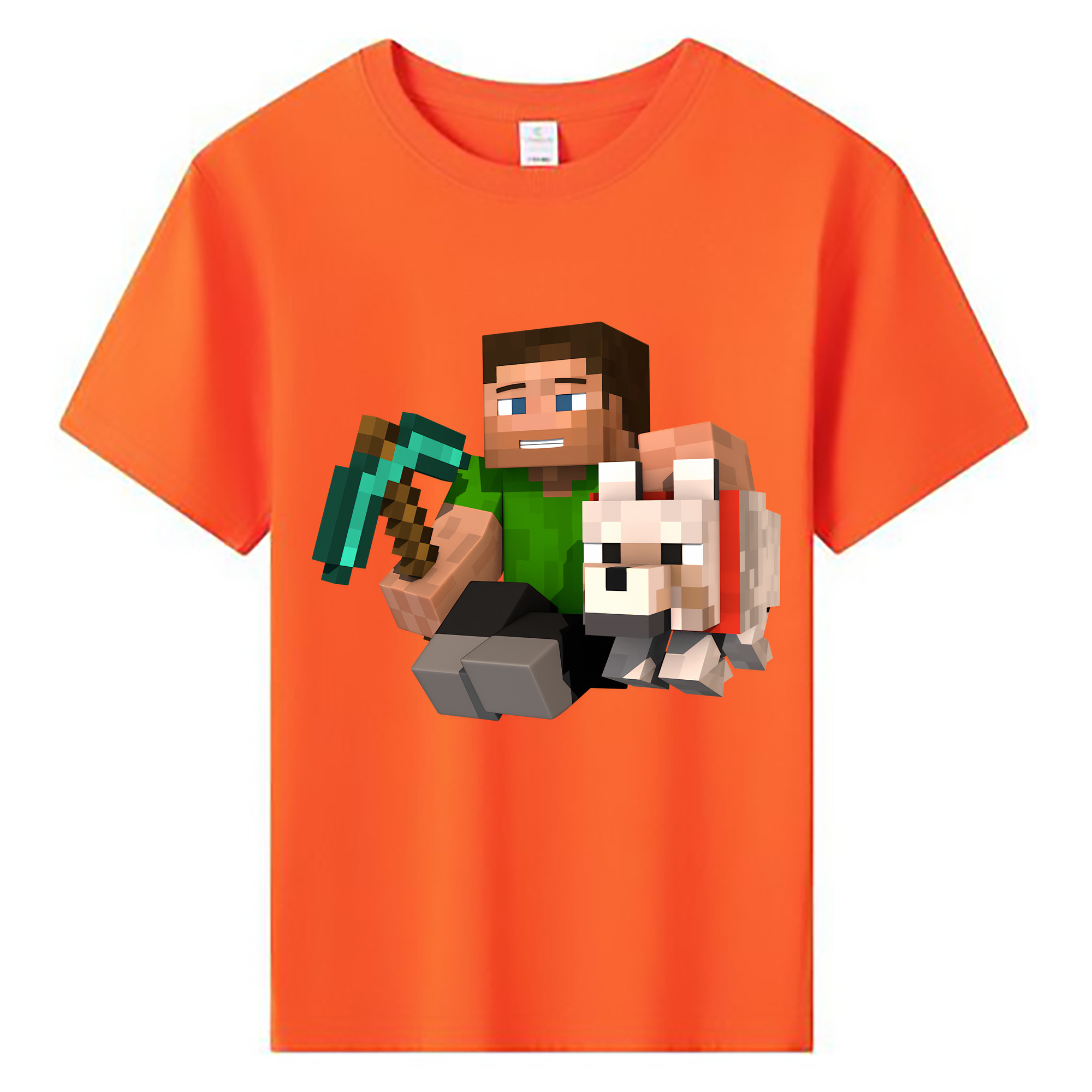 （画像用） マインクラフト ブロックの世界 Minecraft MC Block world 綿100％キッズTシャツ（フロントプリント）