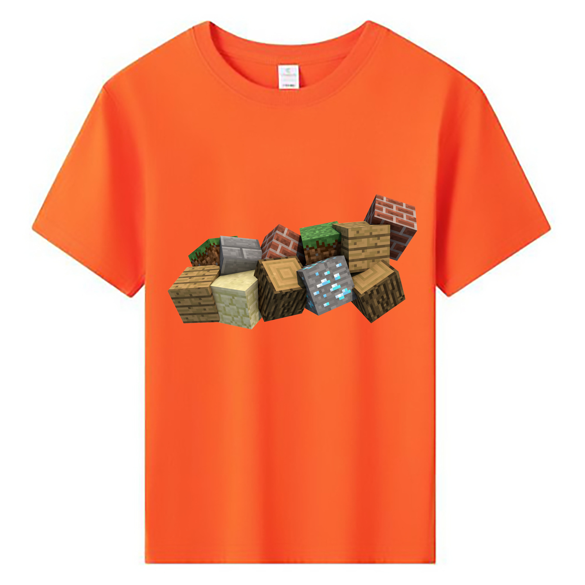 （画像用） マインクラフト ブロックの世界 Minecraft MC Block world 綿100％キッズTシャツ（フロントプリント）
