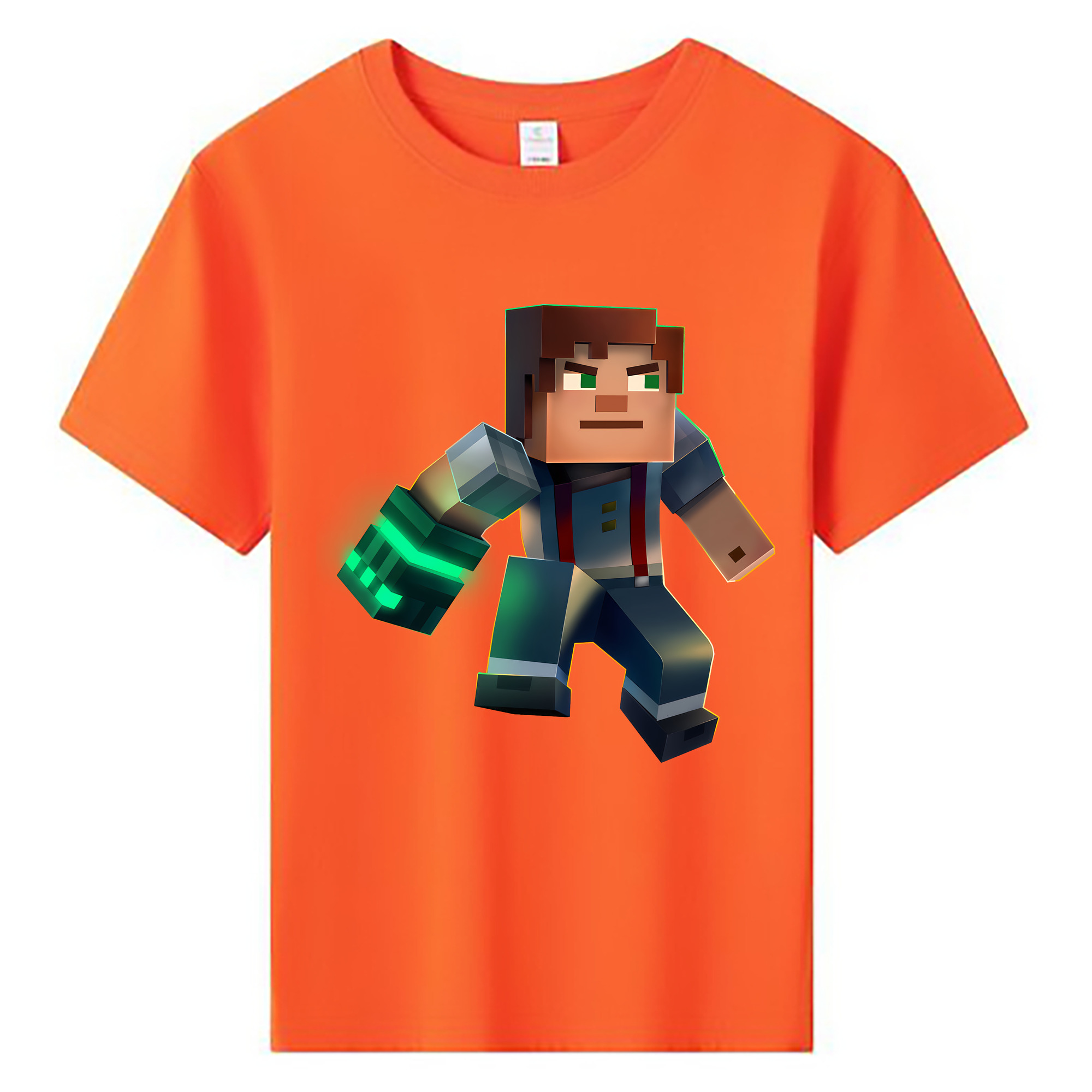 （画像用） マインクラフト ブロックの世界 Minecraft MC Block world 綿100％キッズTシャツ（フロントプリント）