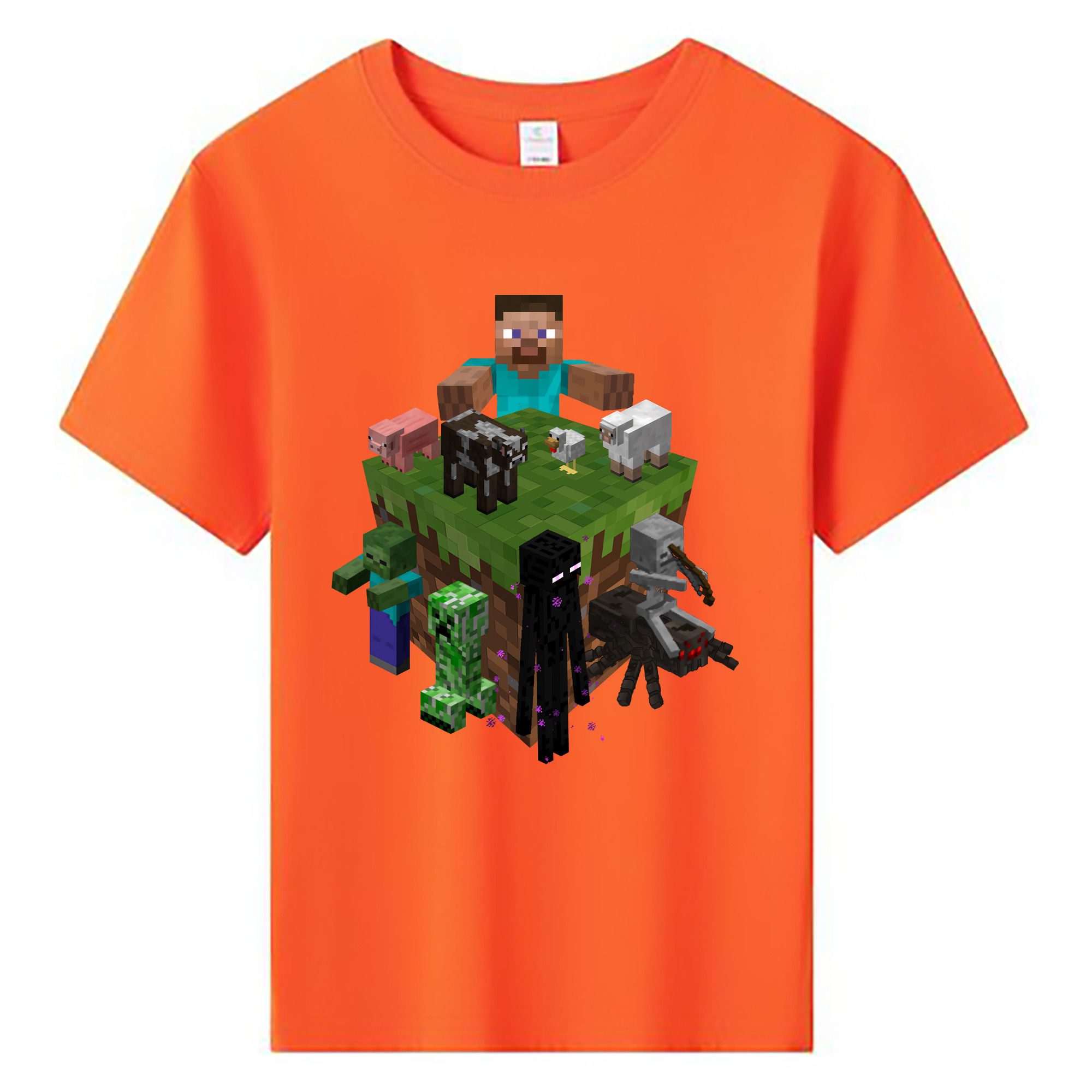 （画像用） マインクラフト ブロックの世界 Minecraft MC Block world 綿100％キッズTシャツ（フロントプリント）