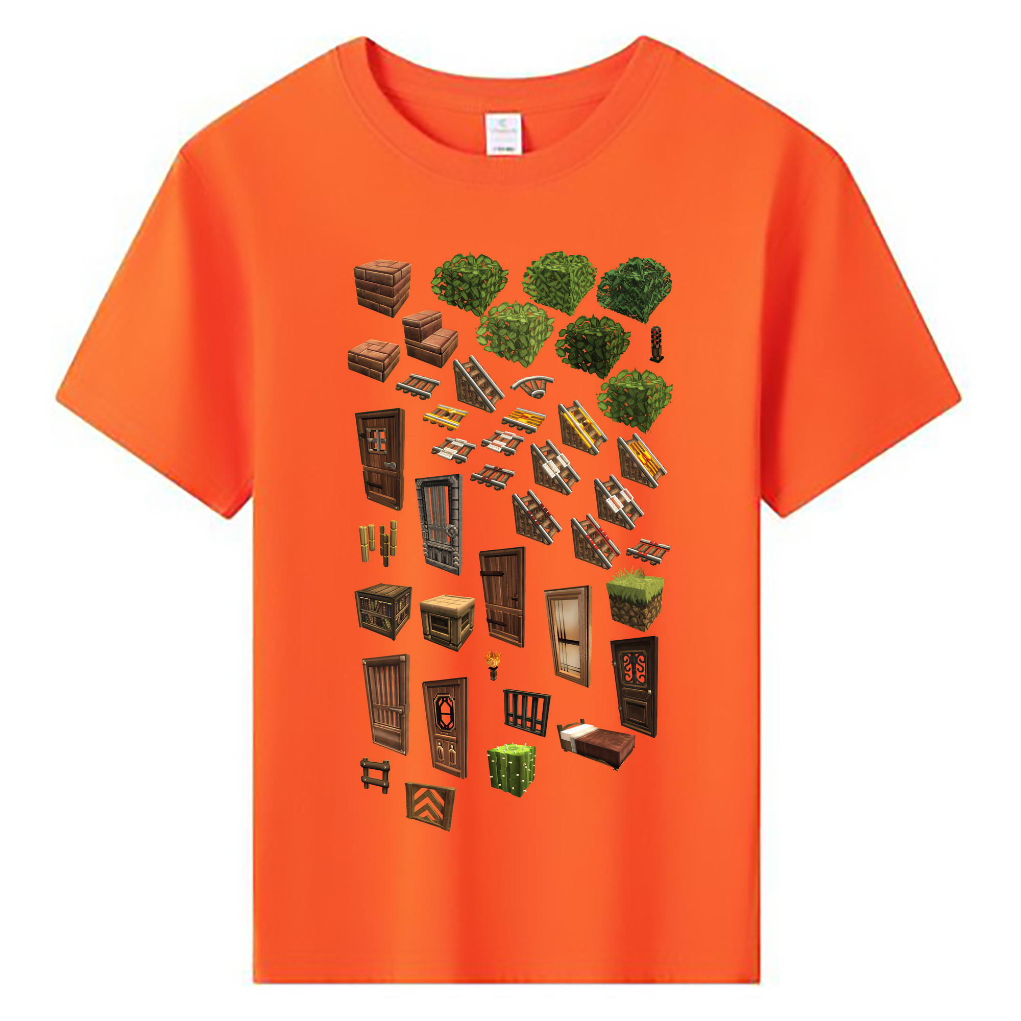 （画像用） マインクラフト ブロックの世界 Minecraft MC Block world 綿100％キッズTシャツ（フロントプリント）
