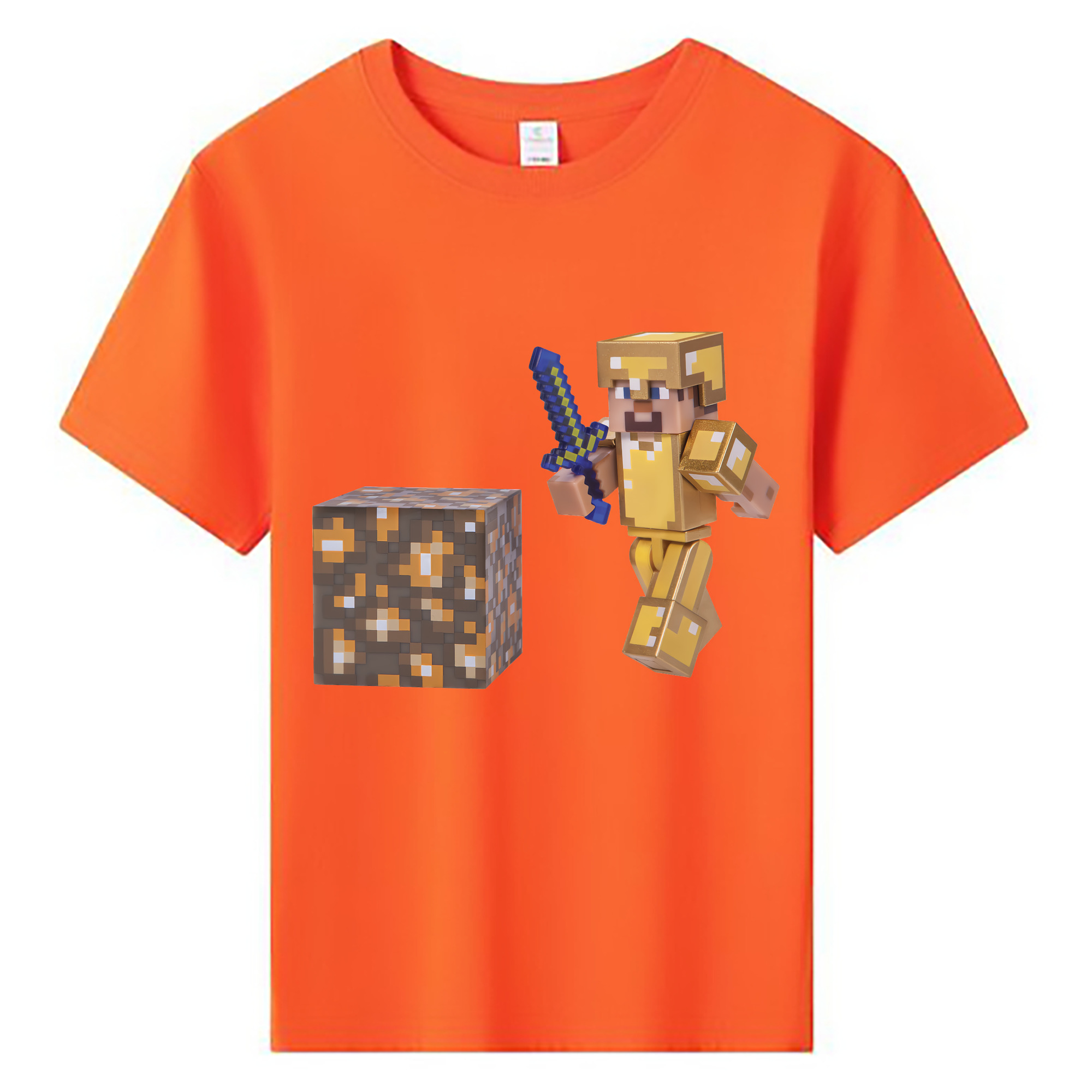 （画像用） マインクラフト ブロックの世界 Minecraft MC Block world 綿100％キッズTシャツ（フロントプリント）
