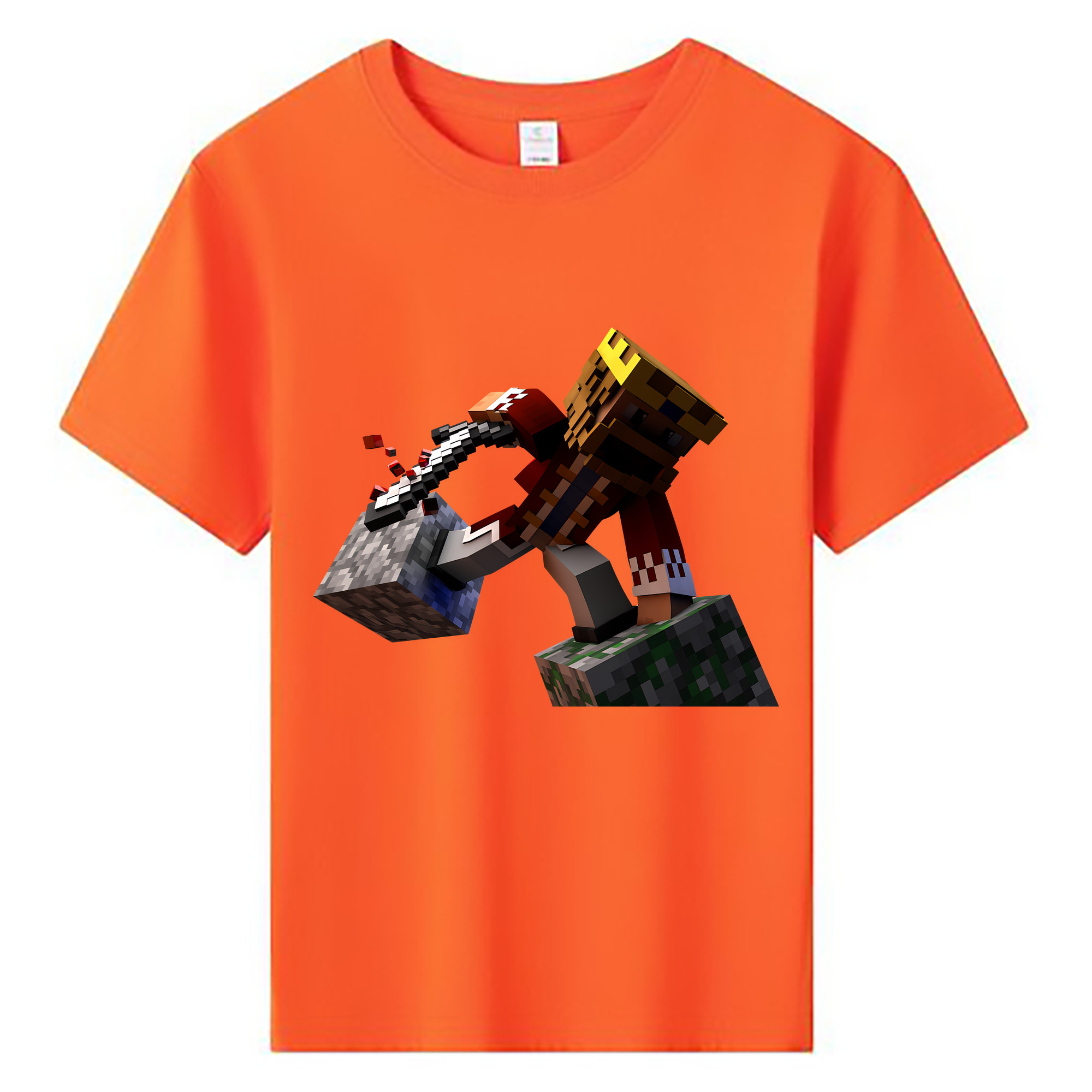 （画像用） マインクラフト ブロックの世界 Minecraft MC Block world 綿100％キッズTシャツ（フロントプリント）