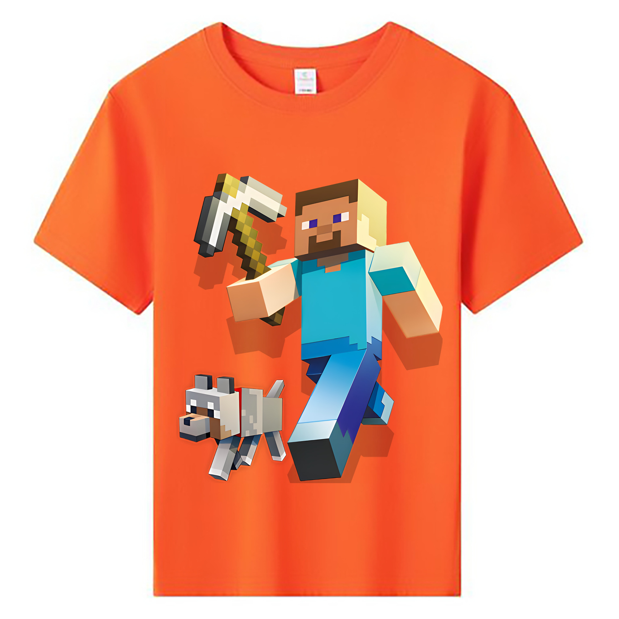 （画像用） マインクラフト ブロックの世界 Minecraft MC Block world 綿100％キッズTシャツ（フロントプリント）