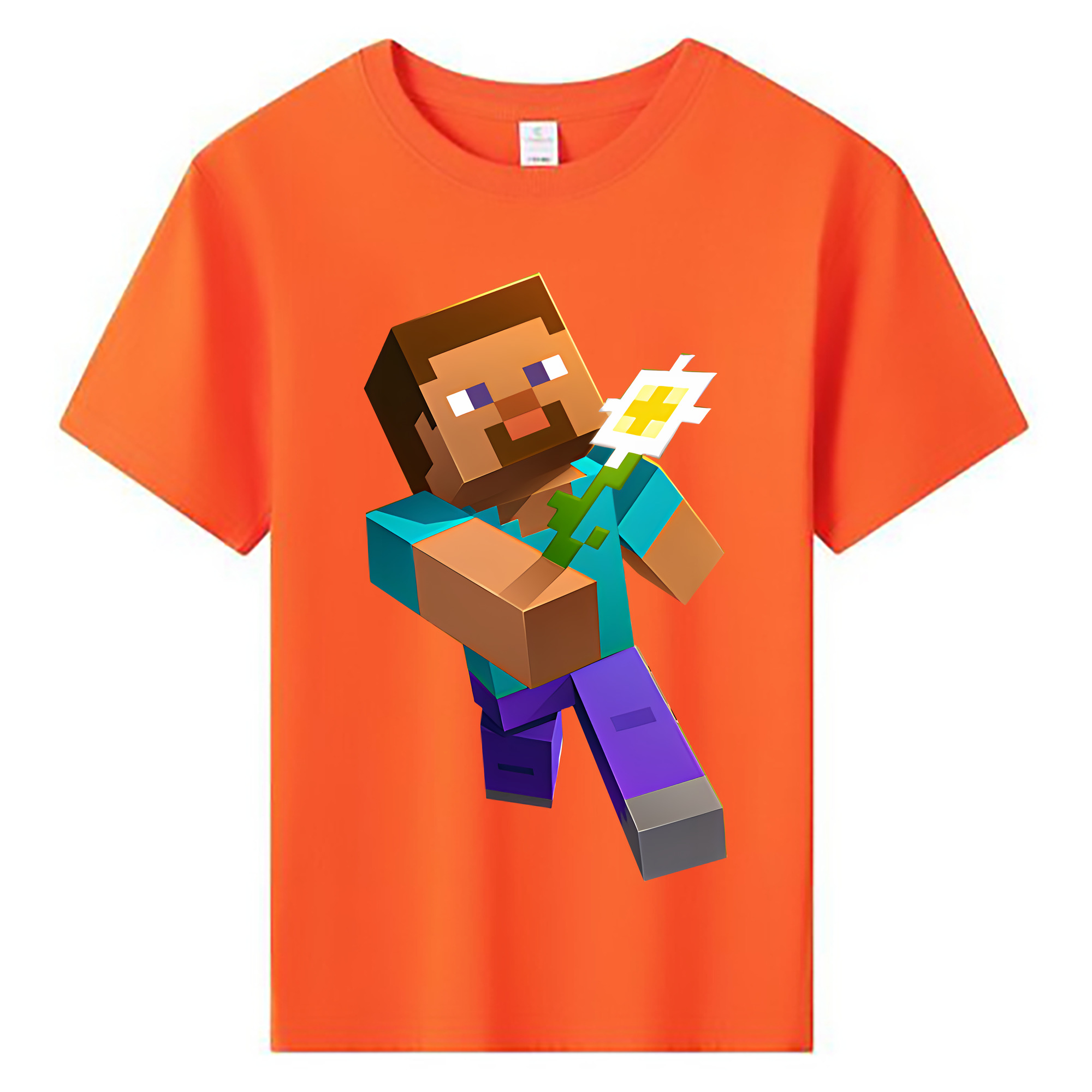 （画像用） マインクラフト ブロックの世界 Minecraft MC Block world 綿100％キッズTシャツ（フロントプリント）