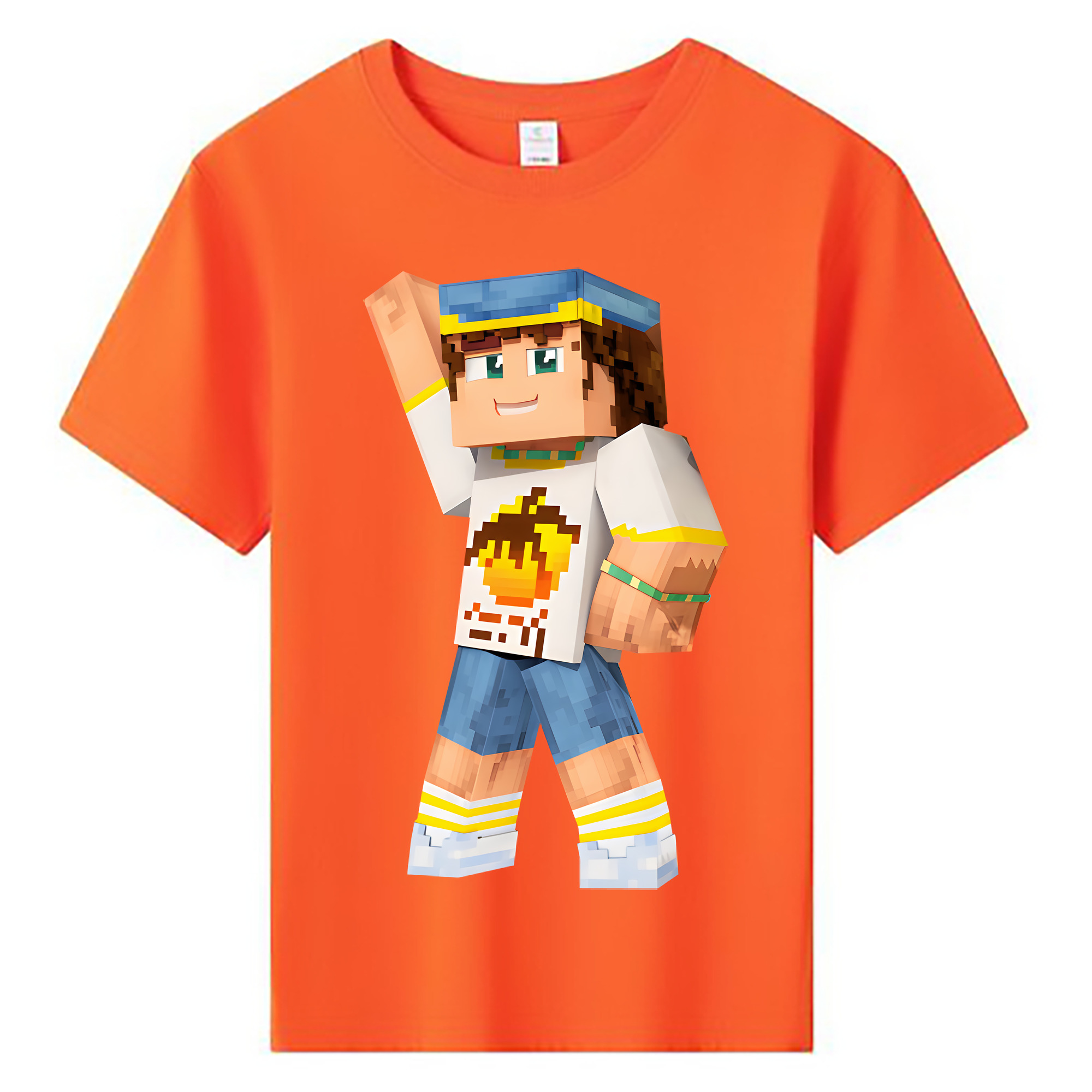 （画像用） マインクラフト ブロックの世界 Minecraft MC Block world 綿100％キッズTシャツ（フロントプリント）