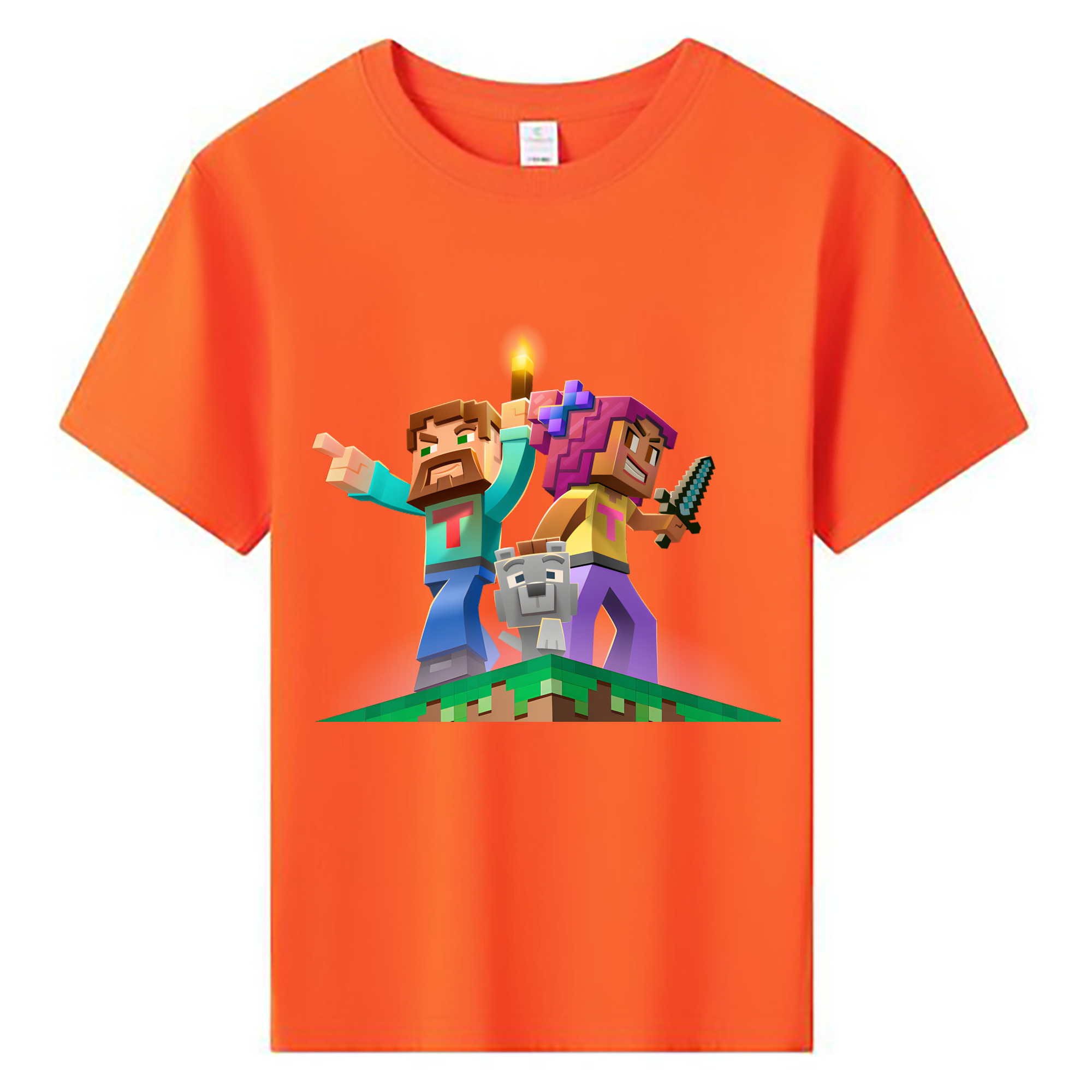 （画像用） マインクラフト ブロックの世界 Minecraft MC Block world 綿100％キッズTシャツ（フロントプリント）