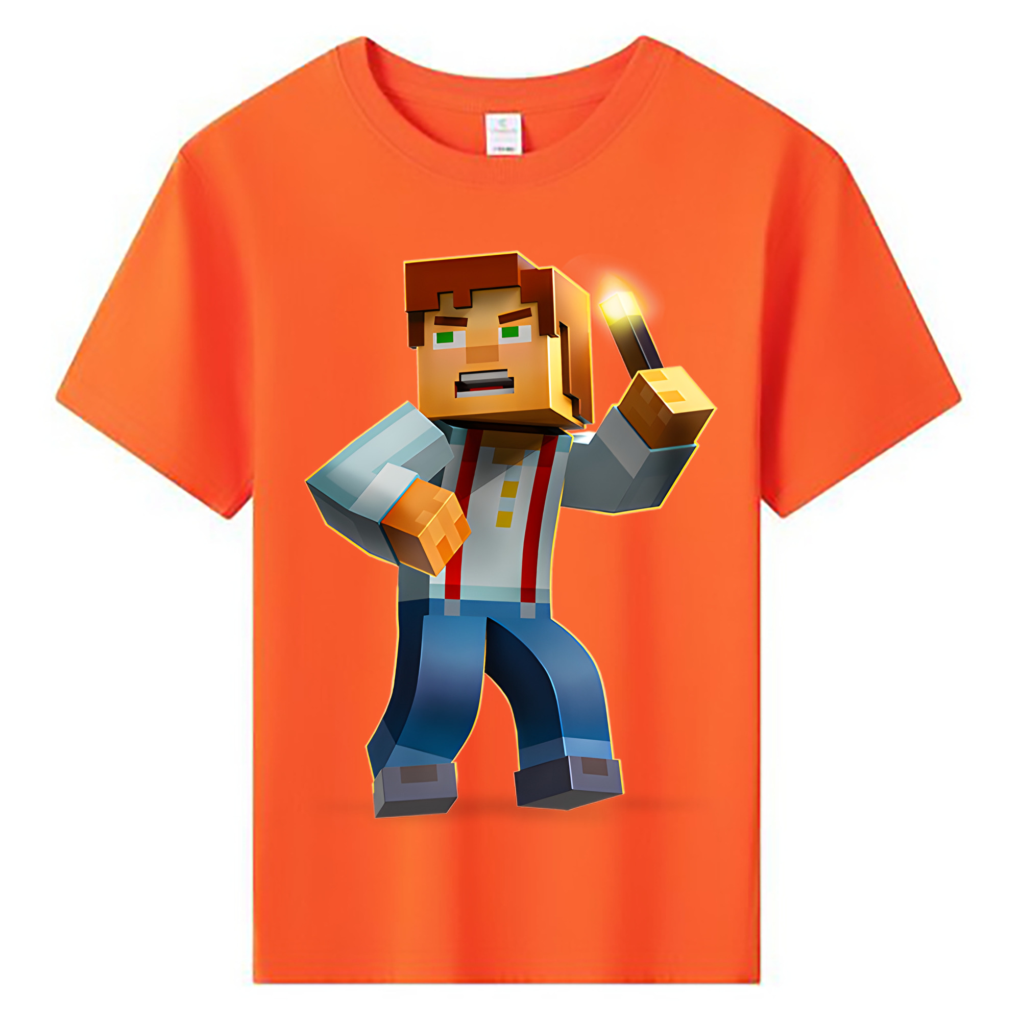 （画像用） マインクラフト ブロックの世界 Minecraft MC Block world 綿100％キッズTシャツ（フロントプリント）