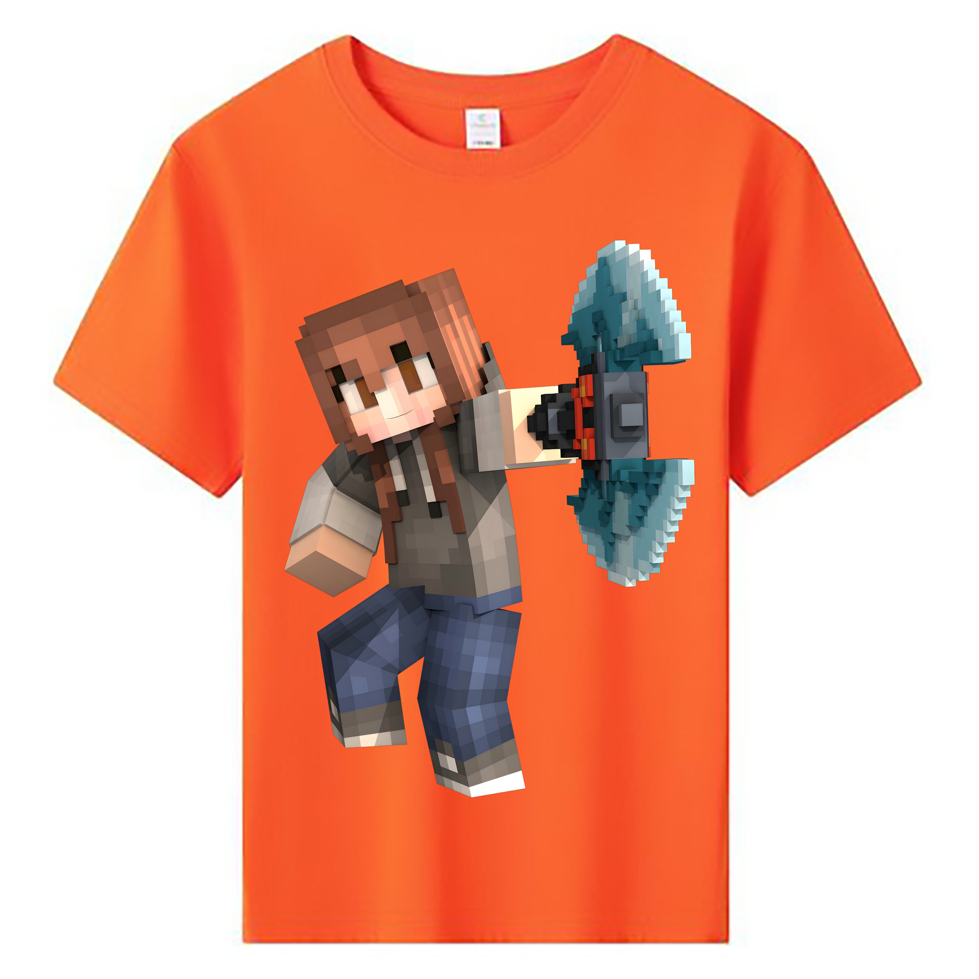 （画像用） マインクラフト ブロックの世界 Minecraft MC Block world 綿100％キッズTシャツ（フロントプリント）