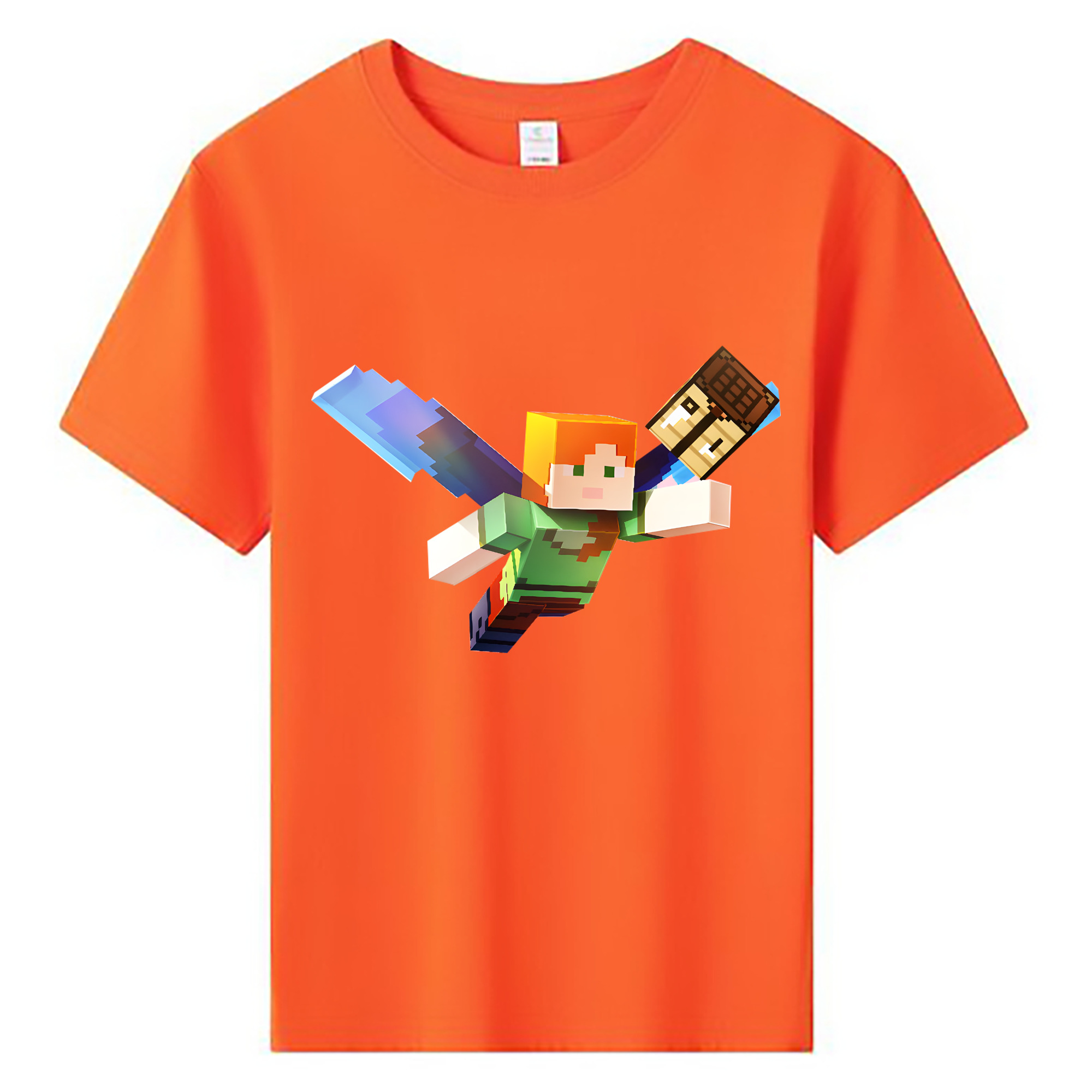 （画像用） マインクラフト ブロックの世界 Minecraft MC Block world 綿100％キッズTシャツ（フロントプリント）