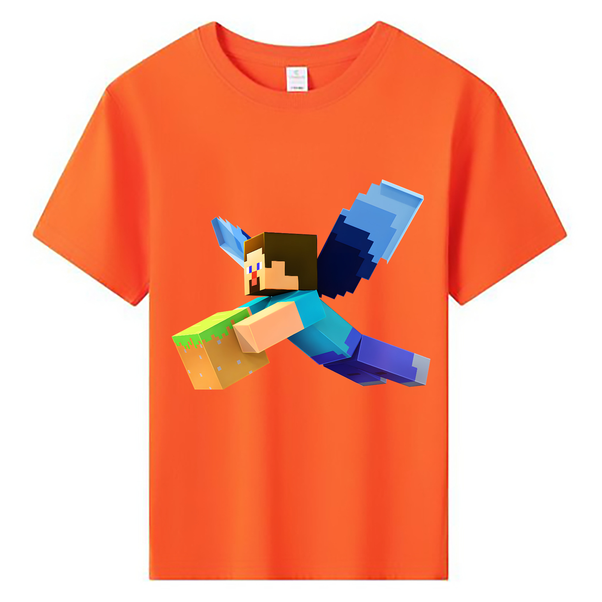（画像用） マインクラフト ブロックの世界 Minecraft MC Block world 綿100％キッズTシャツ（フロントプリント）