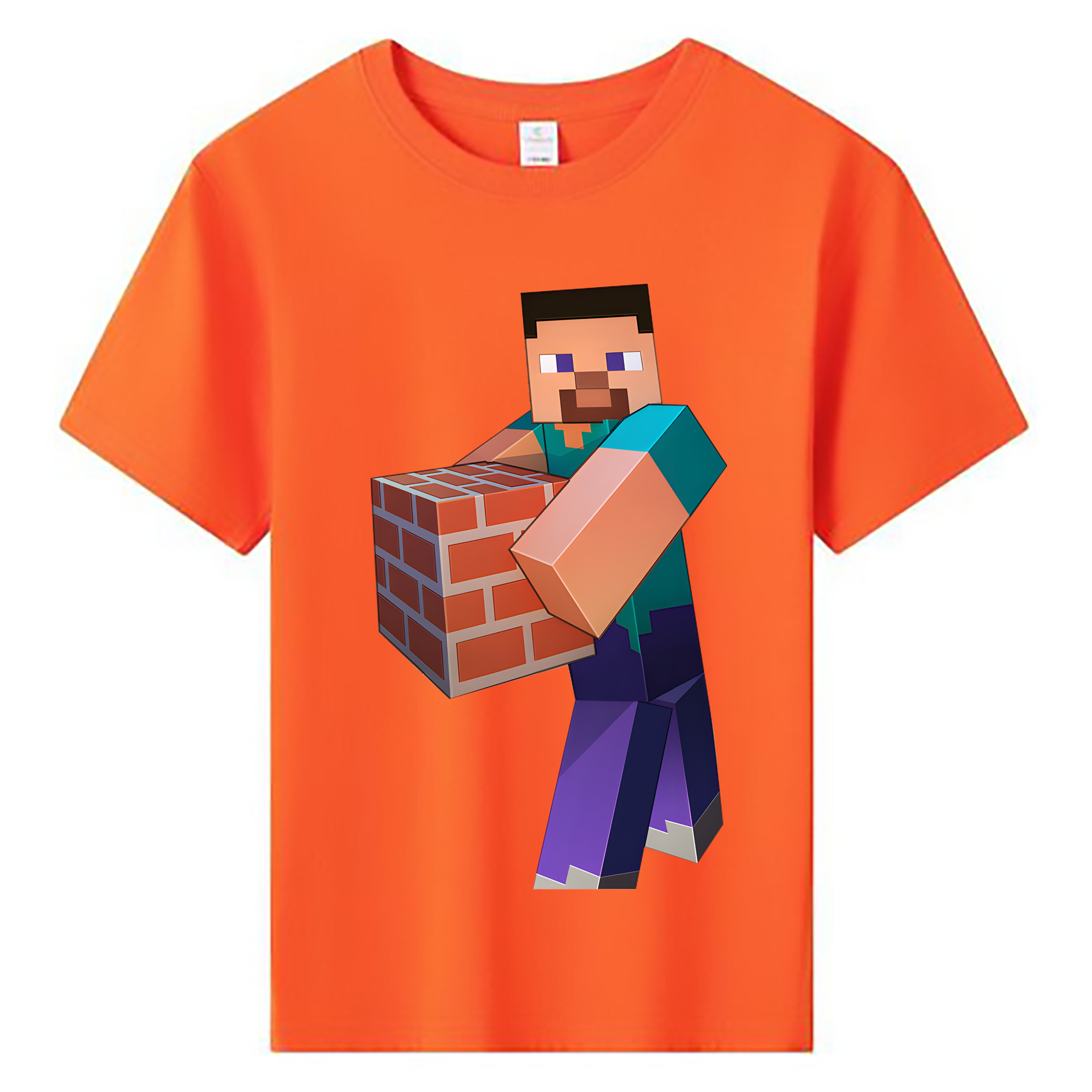（画像用） マインクラフト ブロックの世界 Minecraft MC Block world 綿100％キッズTシャツ（フロントプリント）