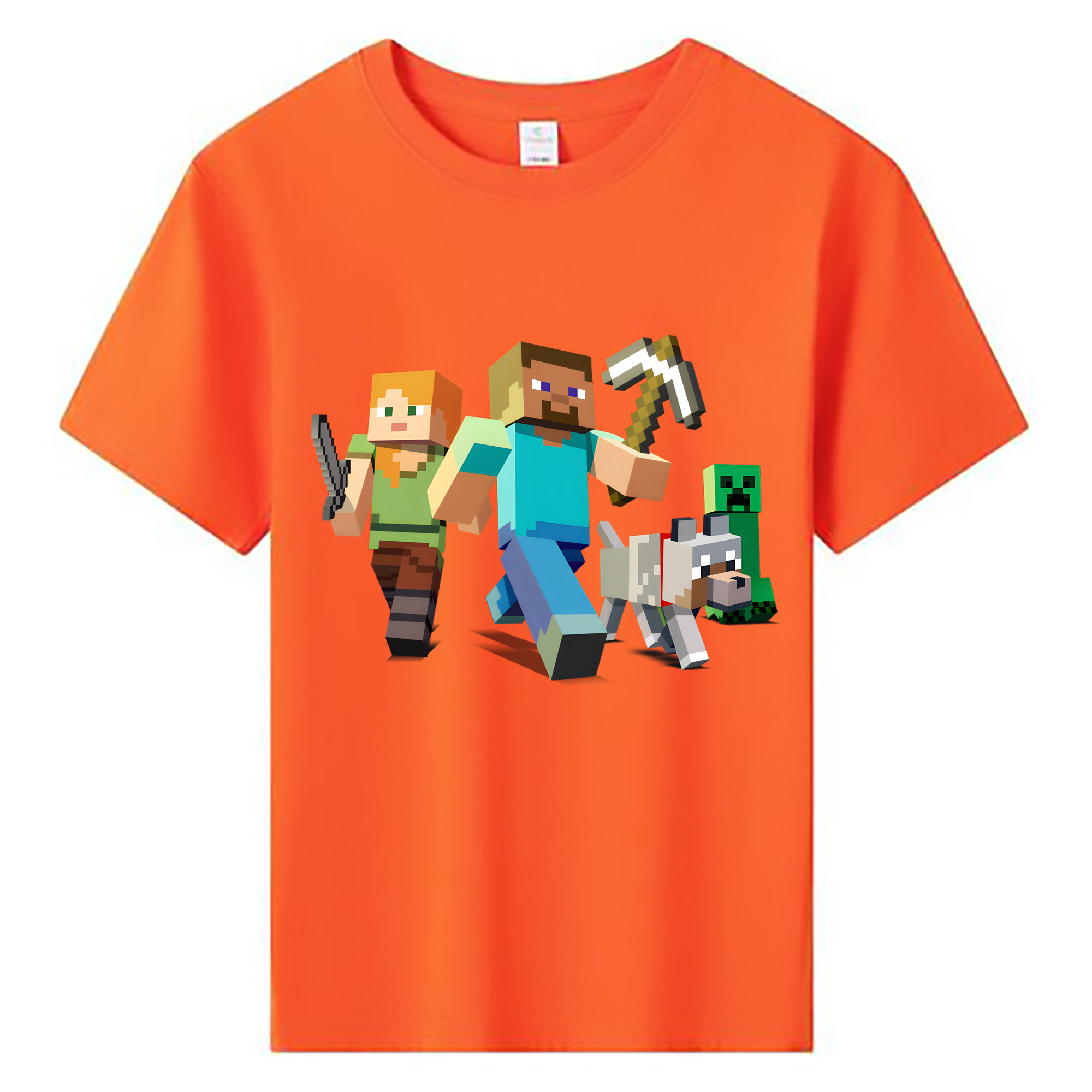 （画像用） マインクラフト ブロックの世界 Minecraft MC Block world 綿100％キッズTシャツ（フロントプリント）