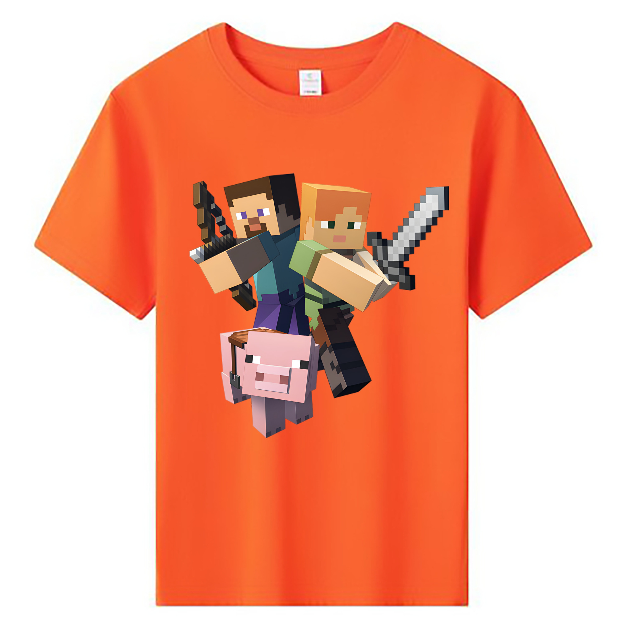 （画像用） マインクラフト ブロックの世界 Minecraft MC Block world 綿100％キッズTシャツ（フロントプリント）