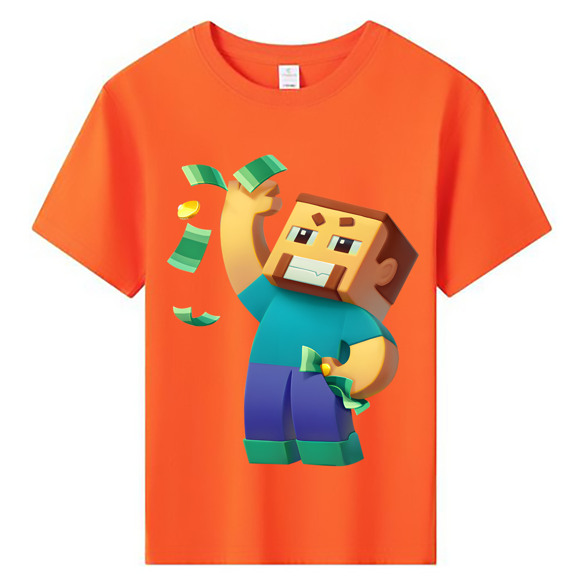（画像用） マインクラフト ブロックの世界 Minecraft MC Block world 綿100％キッズTシャツ（フロントプリント）