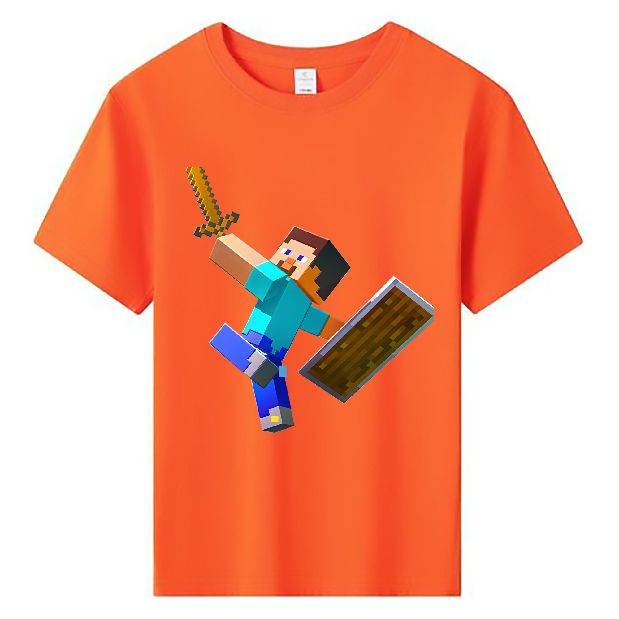 （画像用） マインクラフト ブロックの世界 Minecraft MC Block world 綿100％キッズTシャツ（フロントプリント）