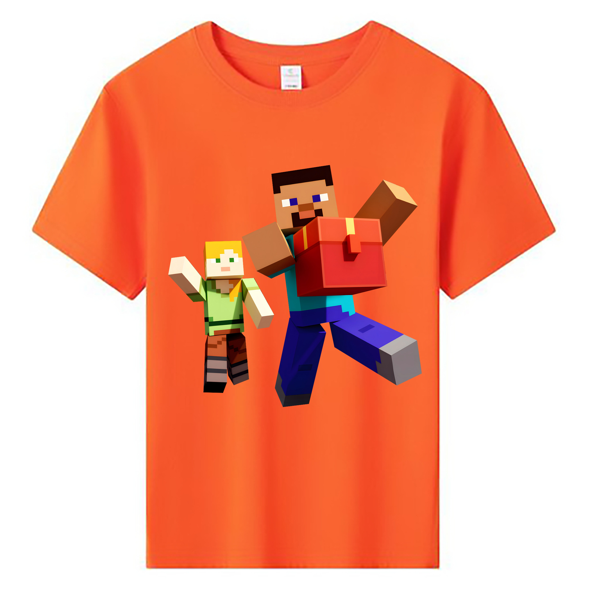 （画像用） マインクラフト ブロックの世界 Minecraft MC Block world 綿100％キッズTシャツ（フロントプリント）