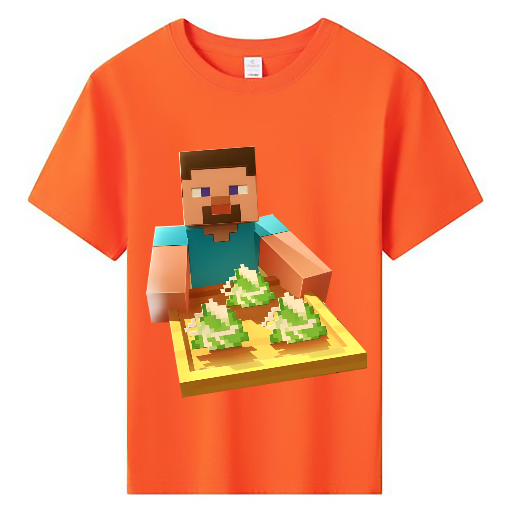 （画像用） マインクラフト ブロックの世界 Minecraft MC Block world 綿100％キッズTシャツ（フロントプリント）