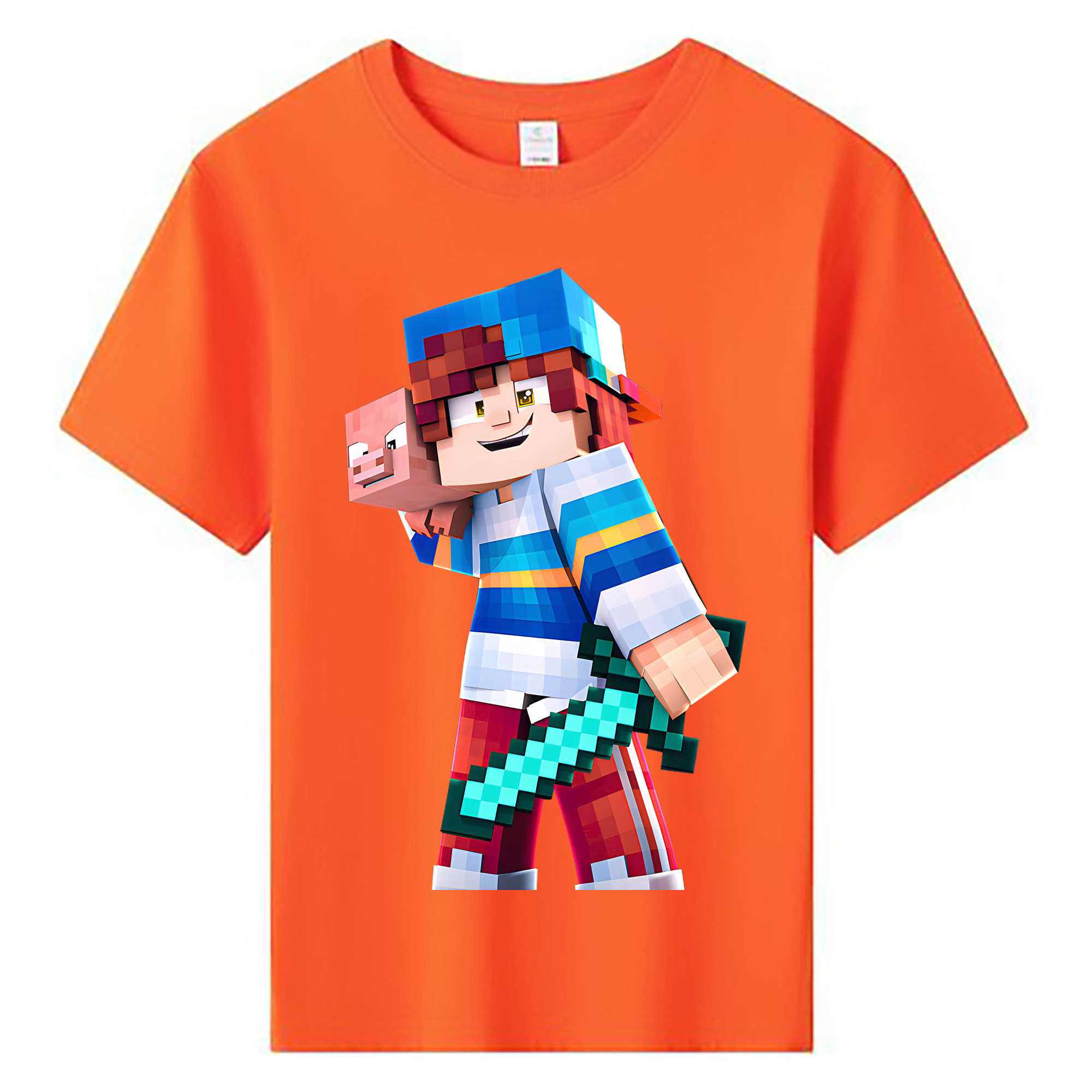（画像用） マインクラフト ブロックの世界 Minecraft MC Block world 綿100％キッズTシャツ（フロントプリント）