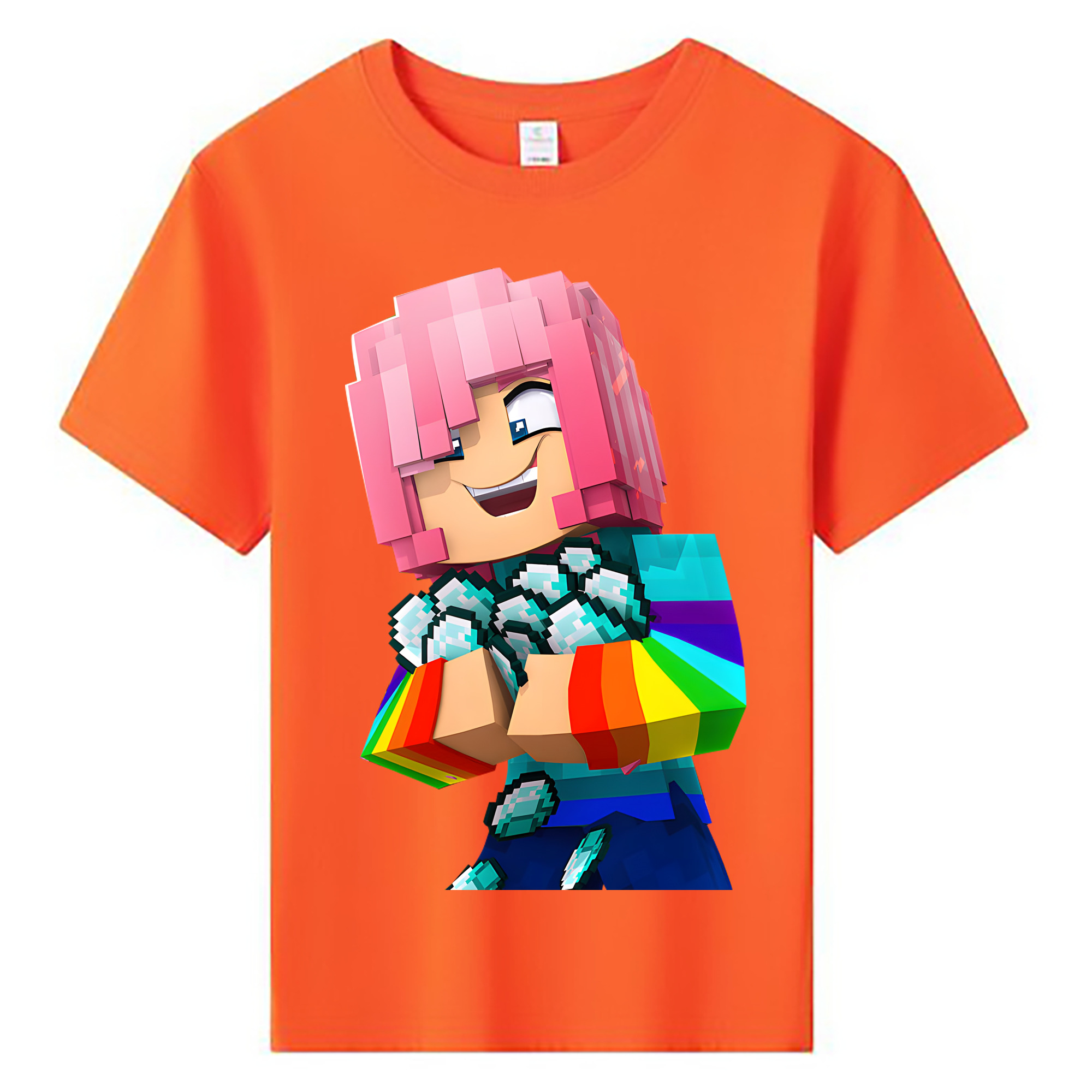 （画像用） マインクラフト ブロックの世界 Minecraft MC Block world 綿100％キッズTシャツ（フロントプリント）